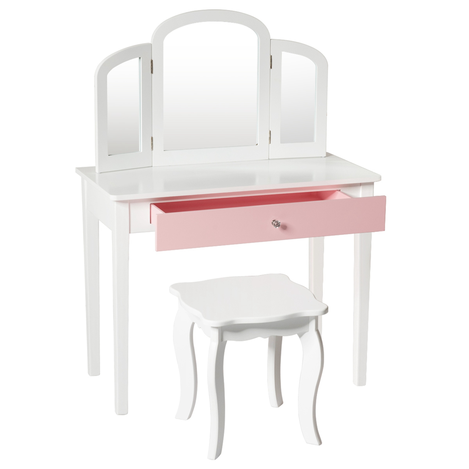 Costway Kids Vanity Set Princess Makeup Dressing Play Table Set W/Mirror