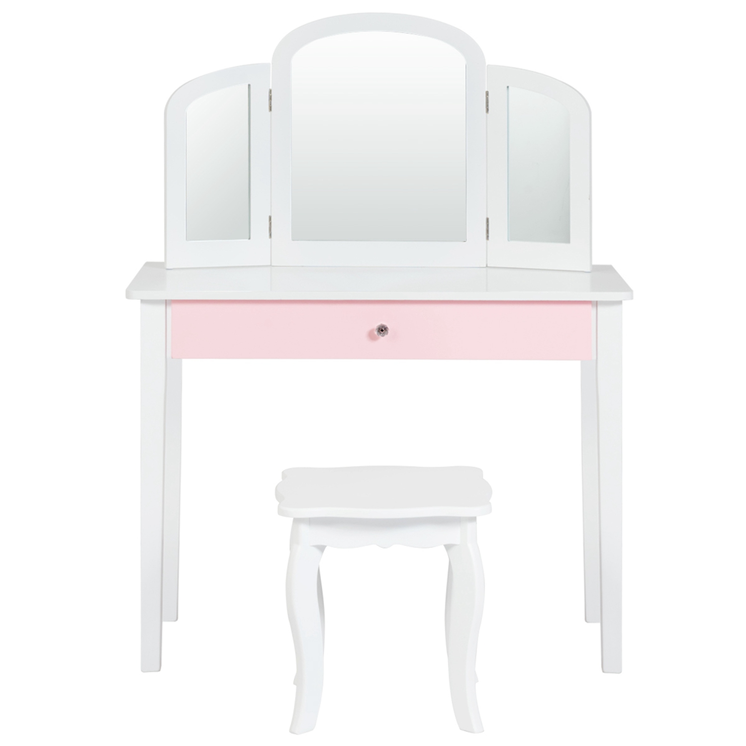 Costway Kids Vanity Set Princess Makeup Dressing Play Table Set W/Mirror