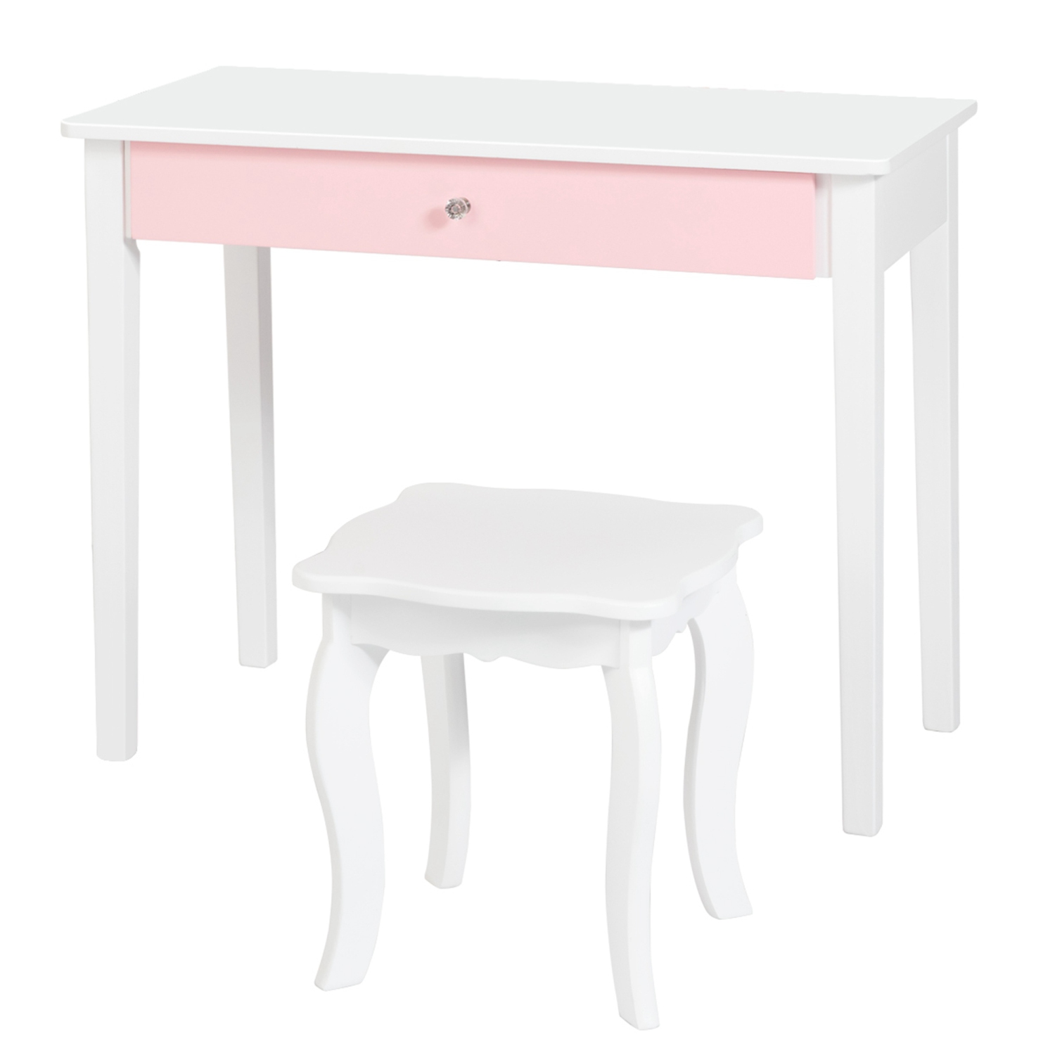 Costway Kids Vanity Set Princess Makeup Dressing Play Table Set W/Mirror