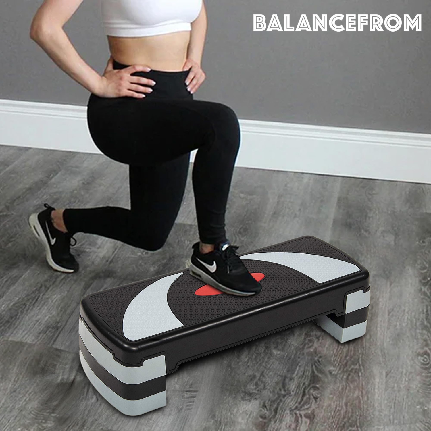 BalanceFrom – plateforme d’entraînement aérobie Stepper Step, 31 po, légère et ajustable en hauteur, noir/gris
