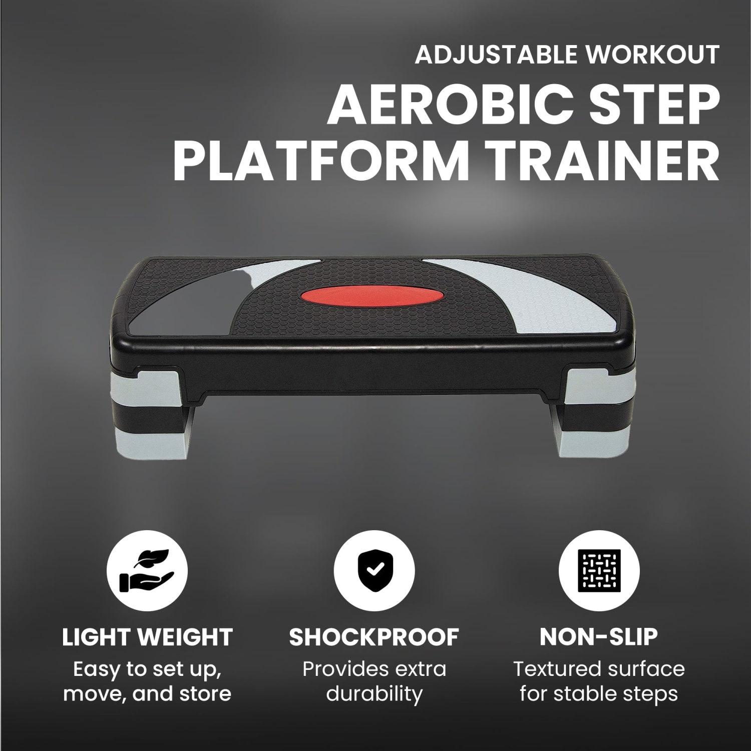 BalanceFrom – plateforme d’entraînement aérobie Stepper Step, 31 po, légère et ajustable en hauteur, noir/gris