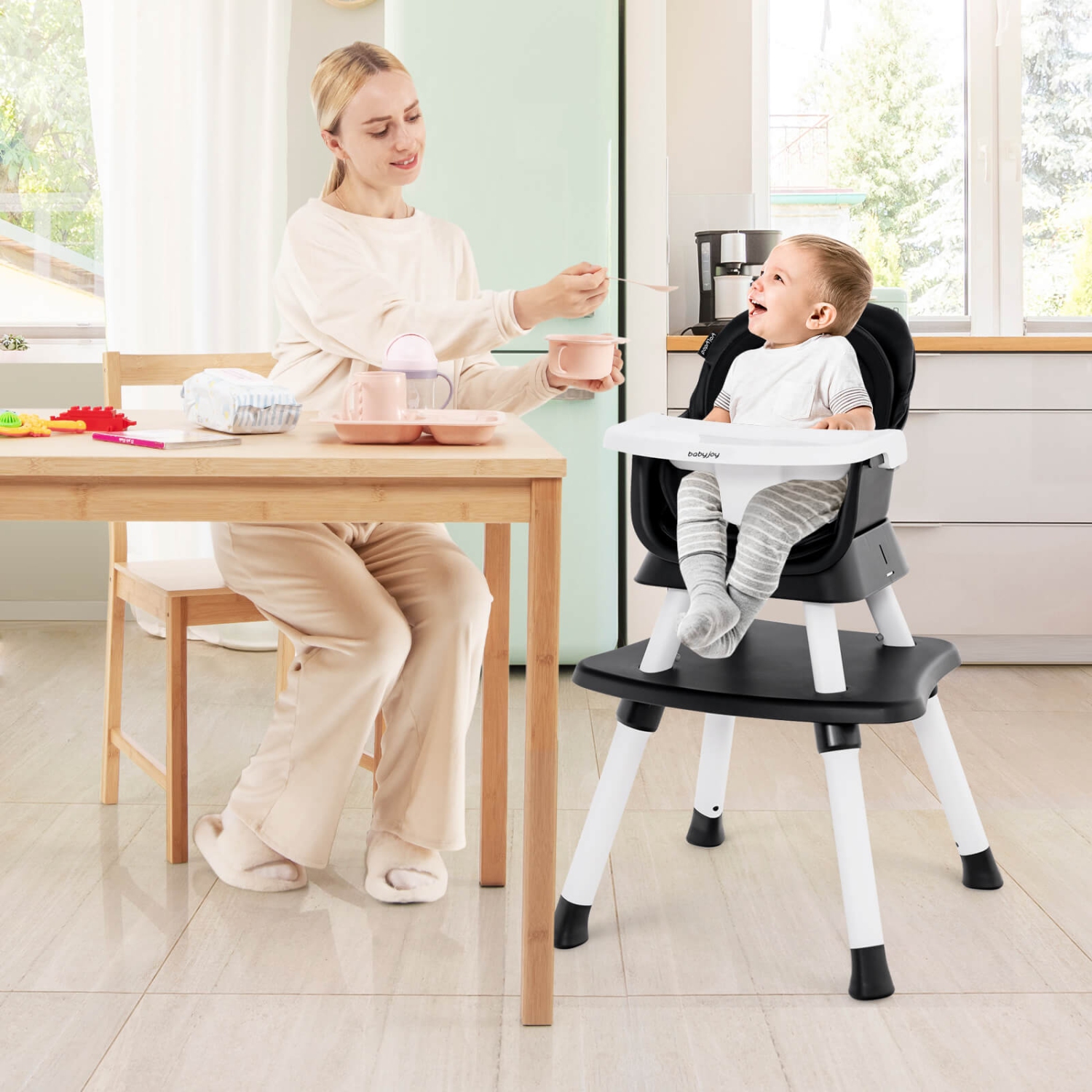Costway 6-in-1 Baby High Chair Convertible Dining Booster Seat with Removable Tray
