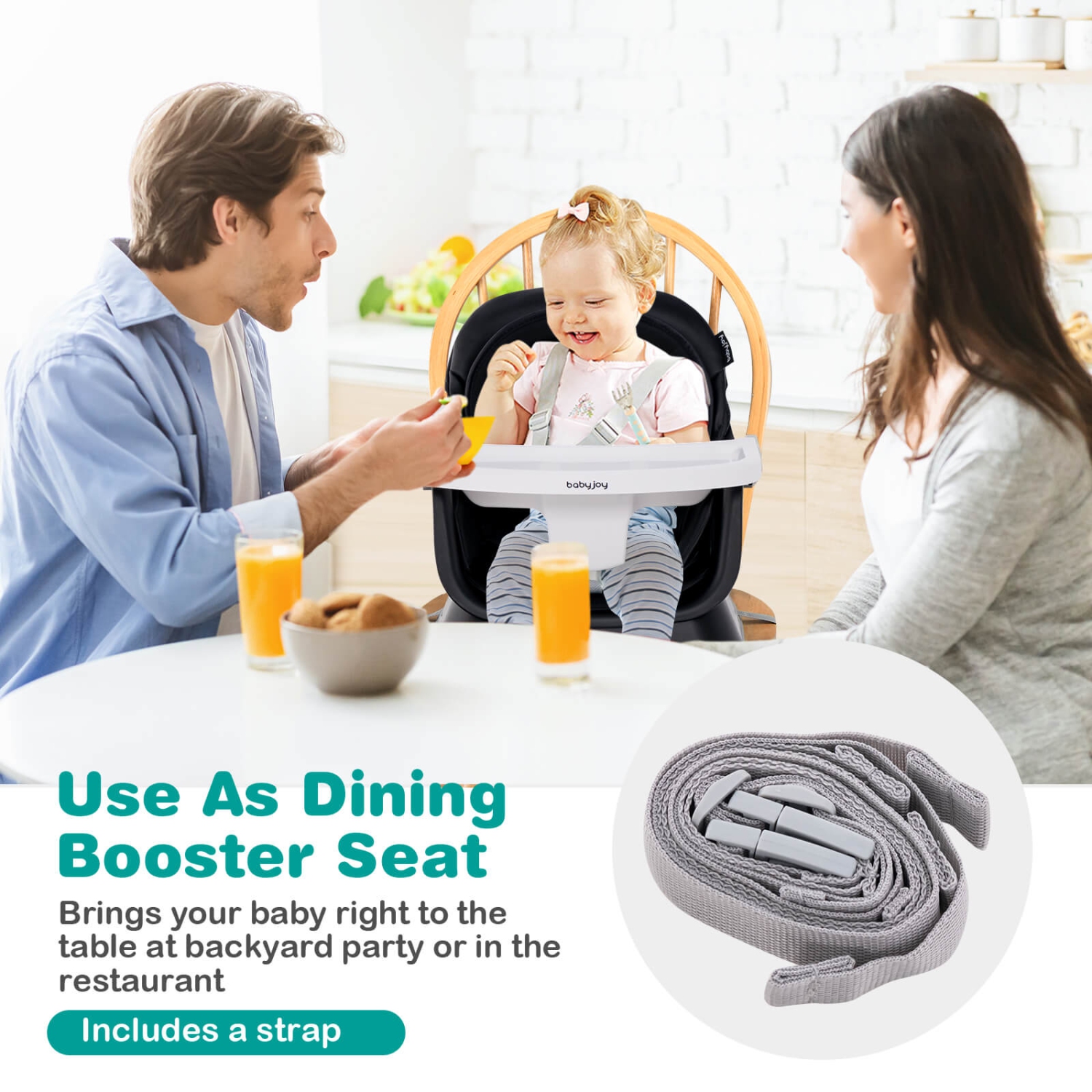 Costway 6-in-1 Baby High Chair Convertible Dining Booster Seat with Removable Tray