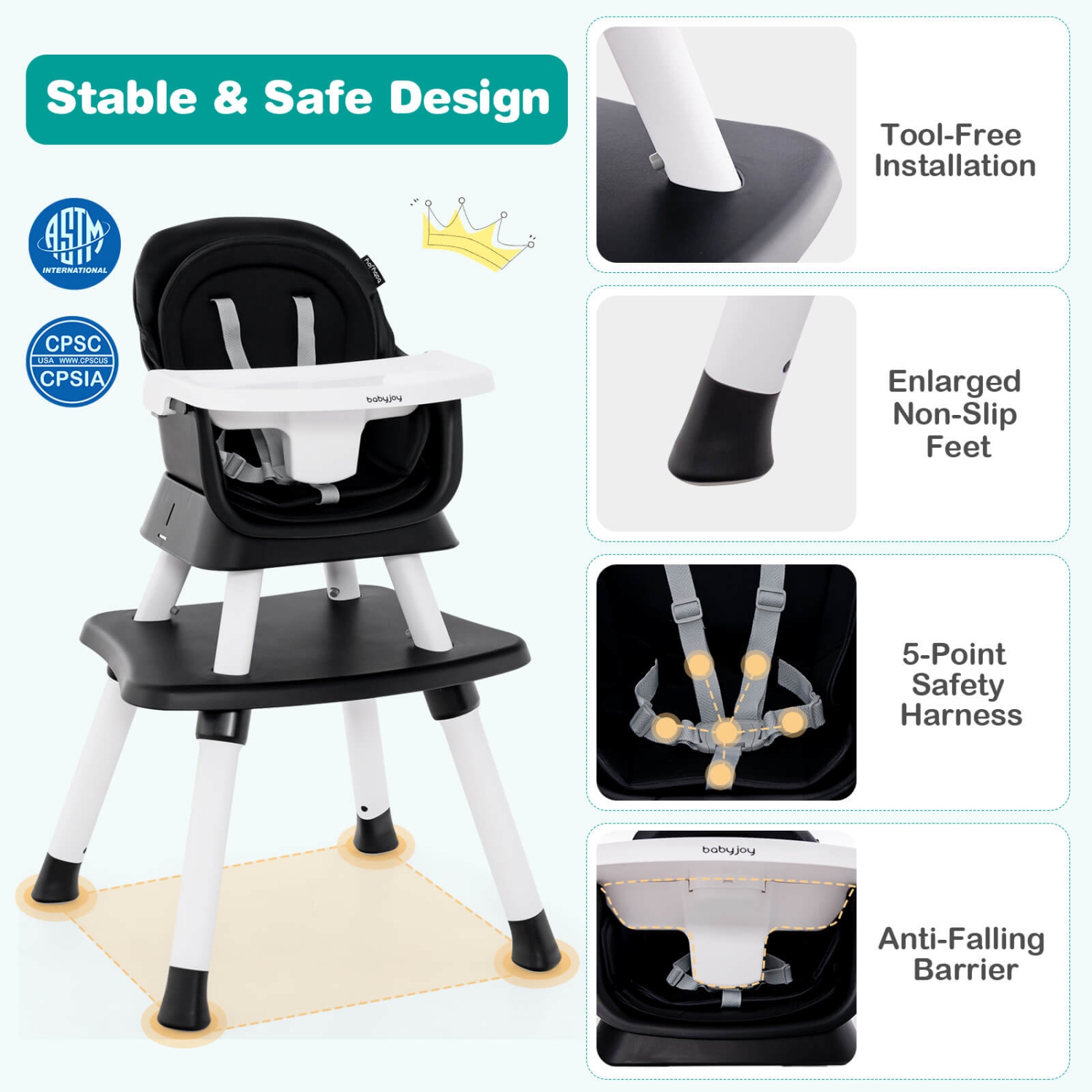 Costway 6-in-1 Baby High Chair Convertible Dining Booster Seat with Removable Tray