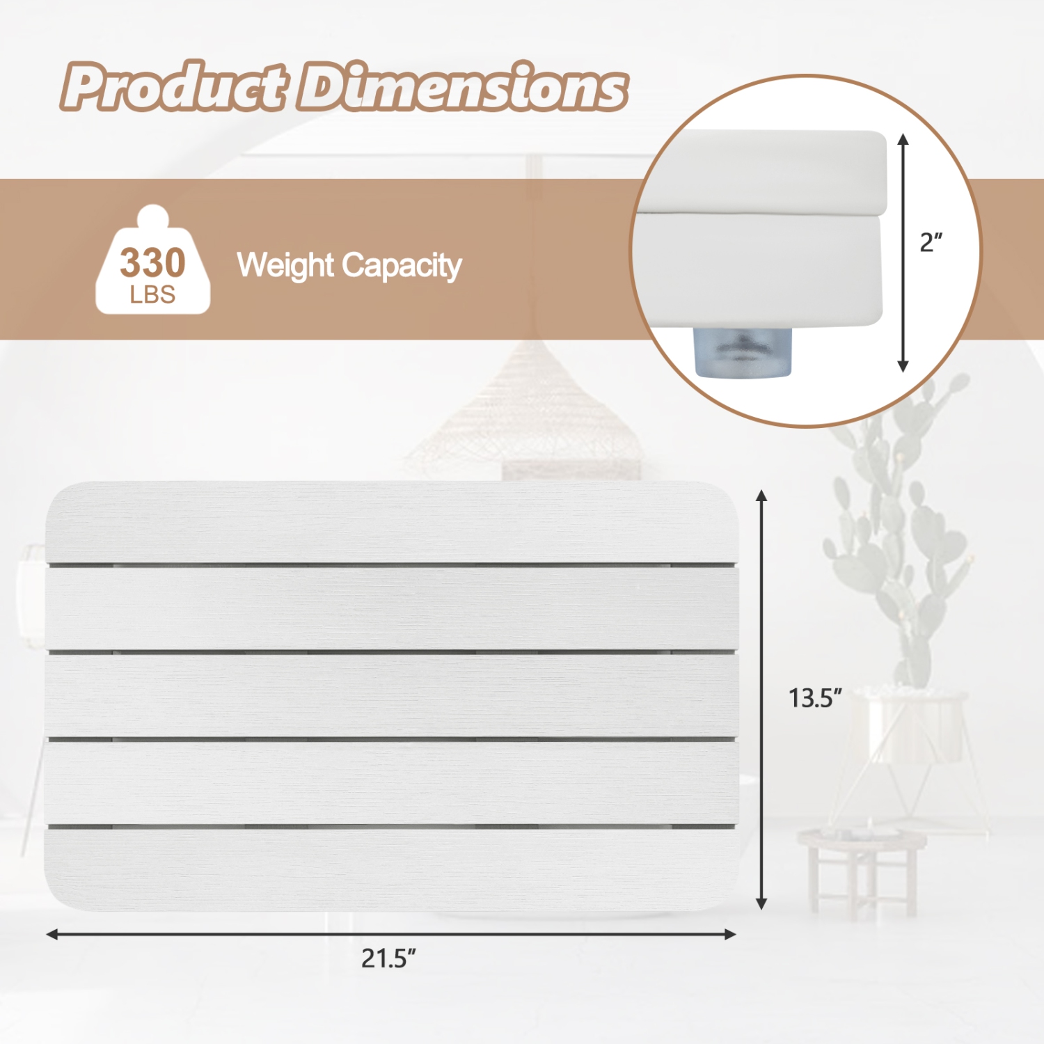 Costway 21.5" x 13.5" Bath Mat Waterproof HIPS Spa Shower Mat with Non Slip Foot Pads