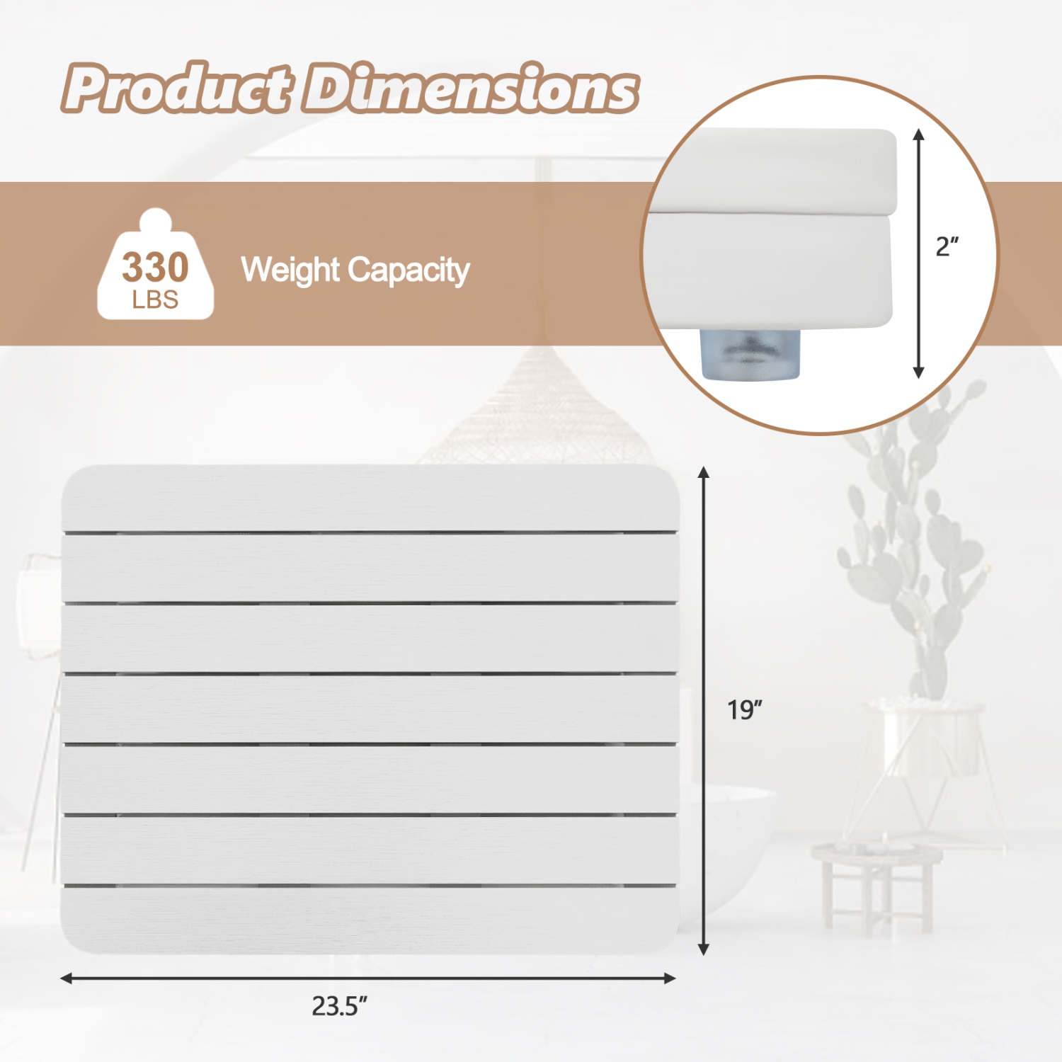 Costway 23.5" x 19" Bath Mat HIPS Spa Shower Mat for Bathroom with Non Slip Foot Pads