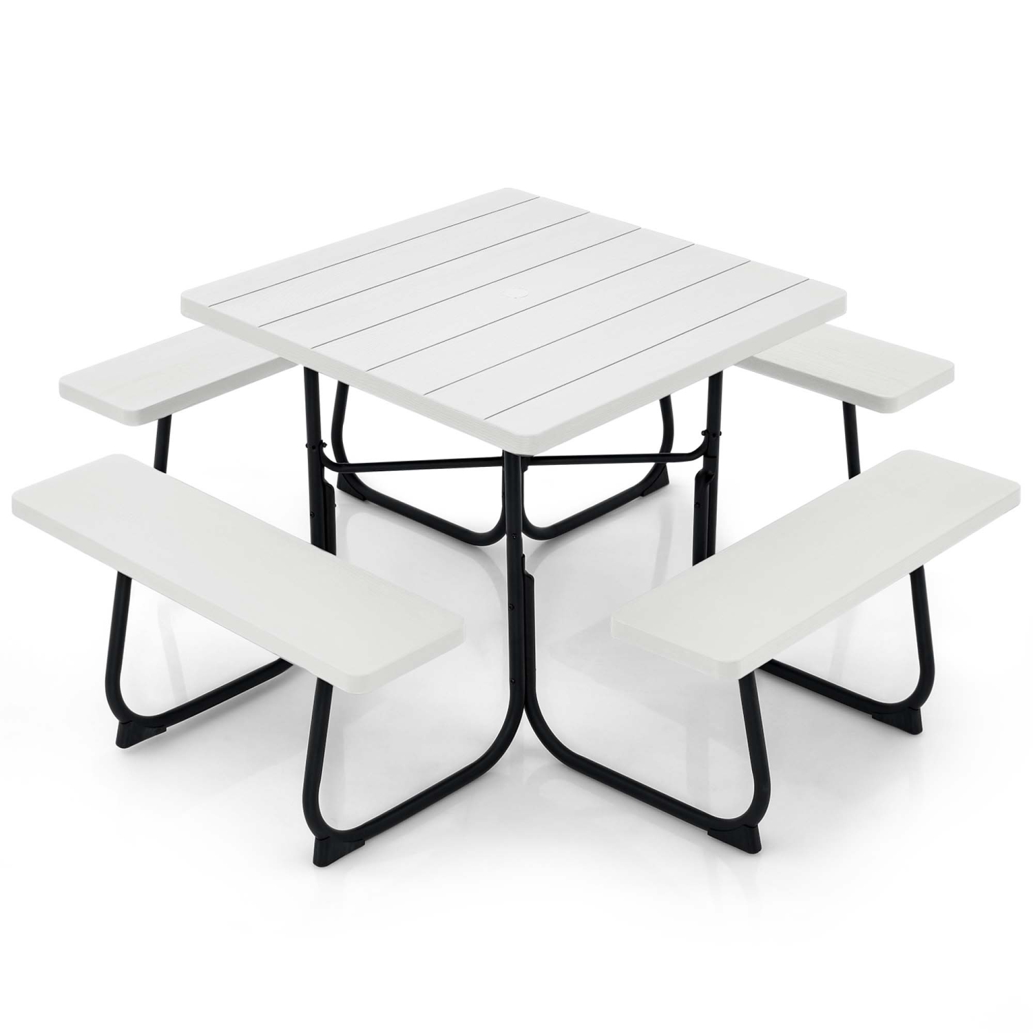 Costway Outdoor 8-person Square Picnic Table Bench Set with 4 Benches & Umbrella Hole