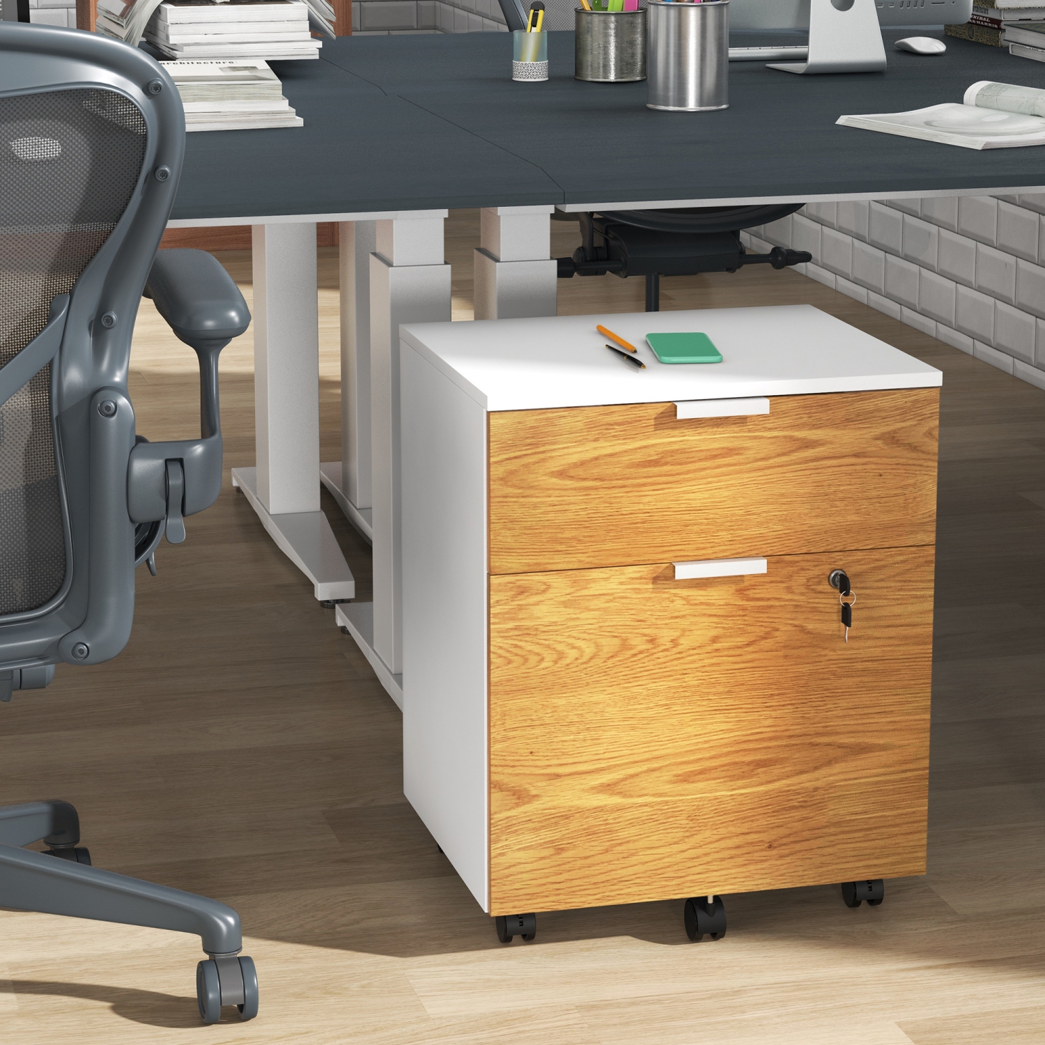 HOMCOM Vertical Filing Cabinet, Lockable 2 Drawer File Cabinet on Wheels with Adjustable Hanging Bars for A4, Legal and Letter for Home Office, White