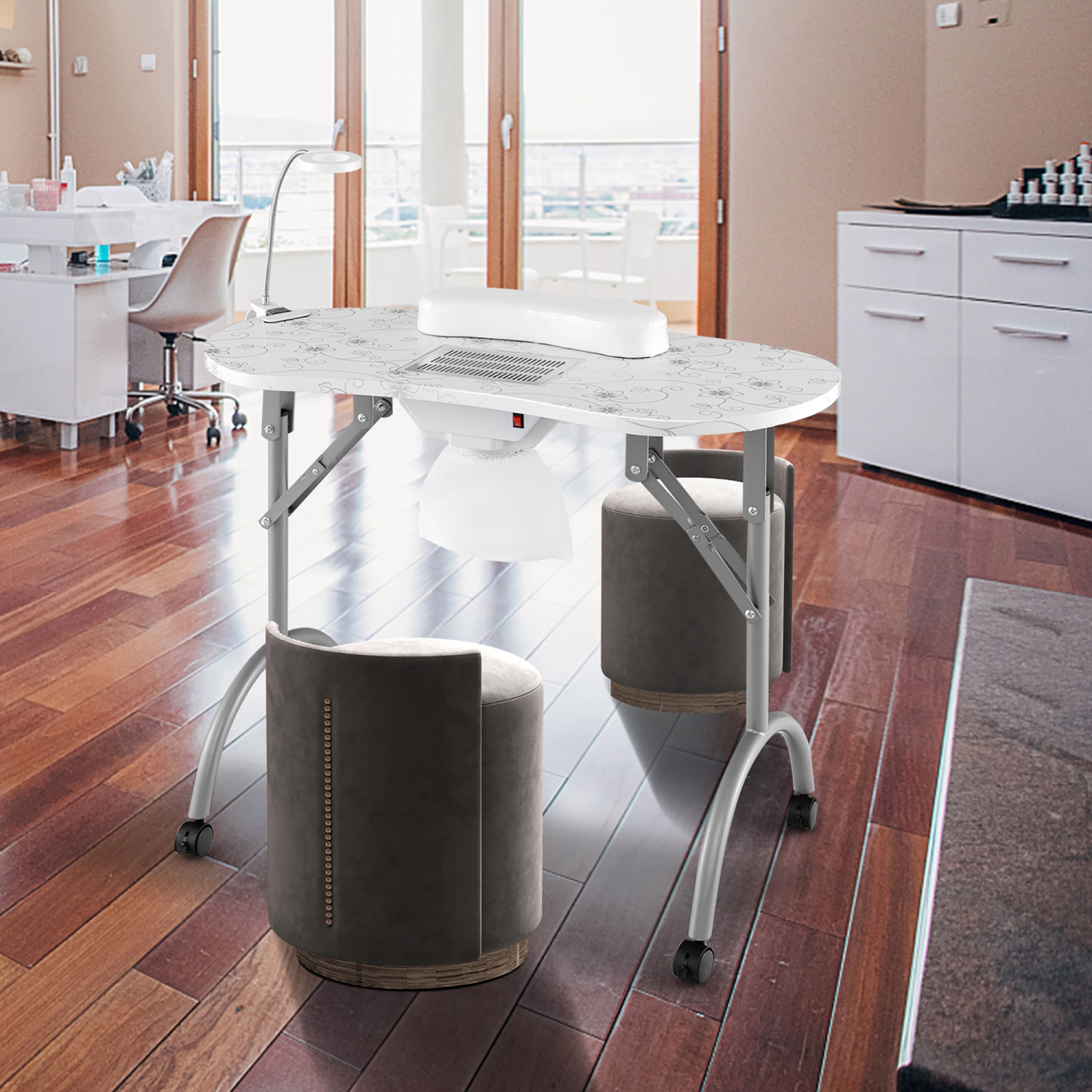 Bureau à ongles portatif avec ramasse-poussière pour lampe DEL de Costway