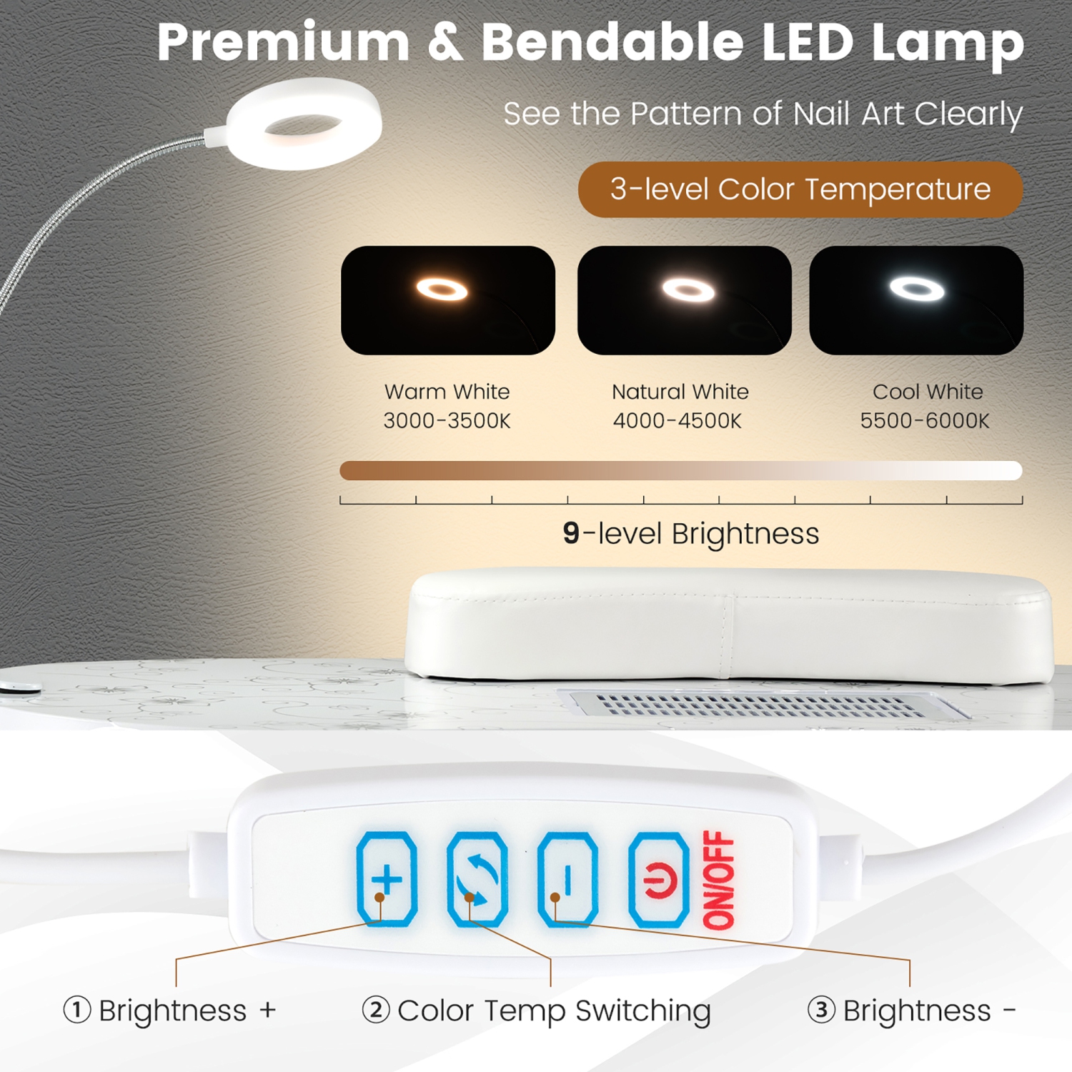 Bureau à ongles portatif avec ramasse-poussière pour lampe DEL de Costway