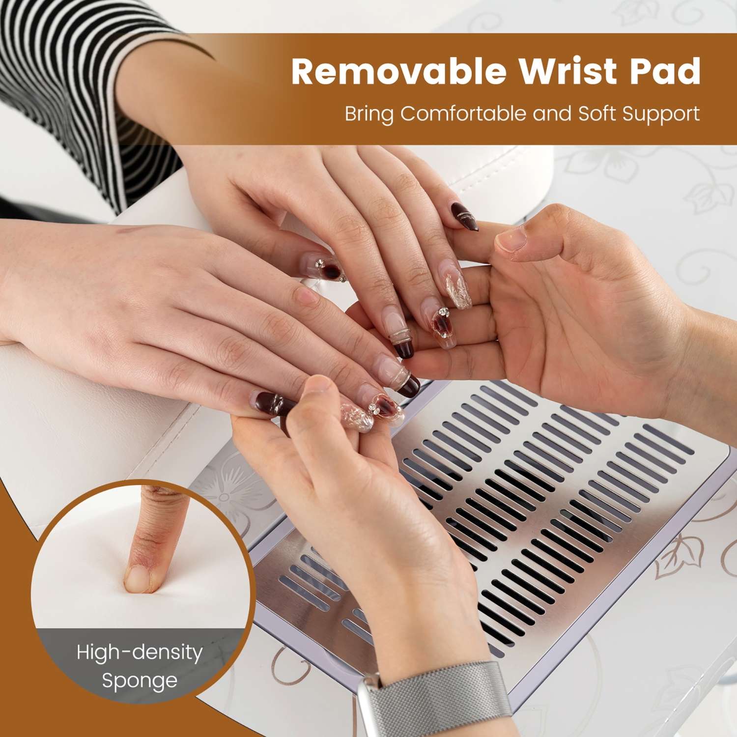 Bureau à ongles portatif avec ramasse-poussière pour lampe DEL de Costway