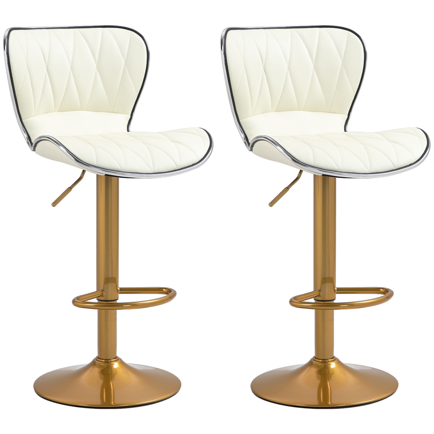 HOMCOM Bar Stools Set of 2, Luxurious Swivel Counter Stools with Adjustable Height, PU Leather Upholstered Counter Height Kitchen Stools with Back,