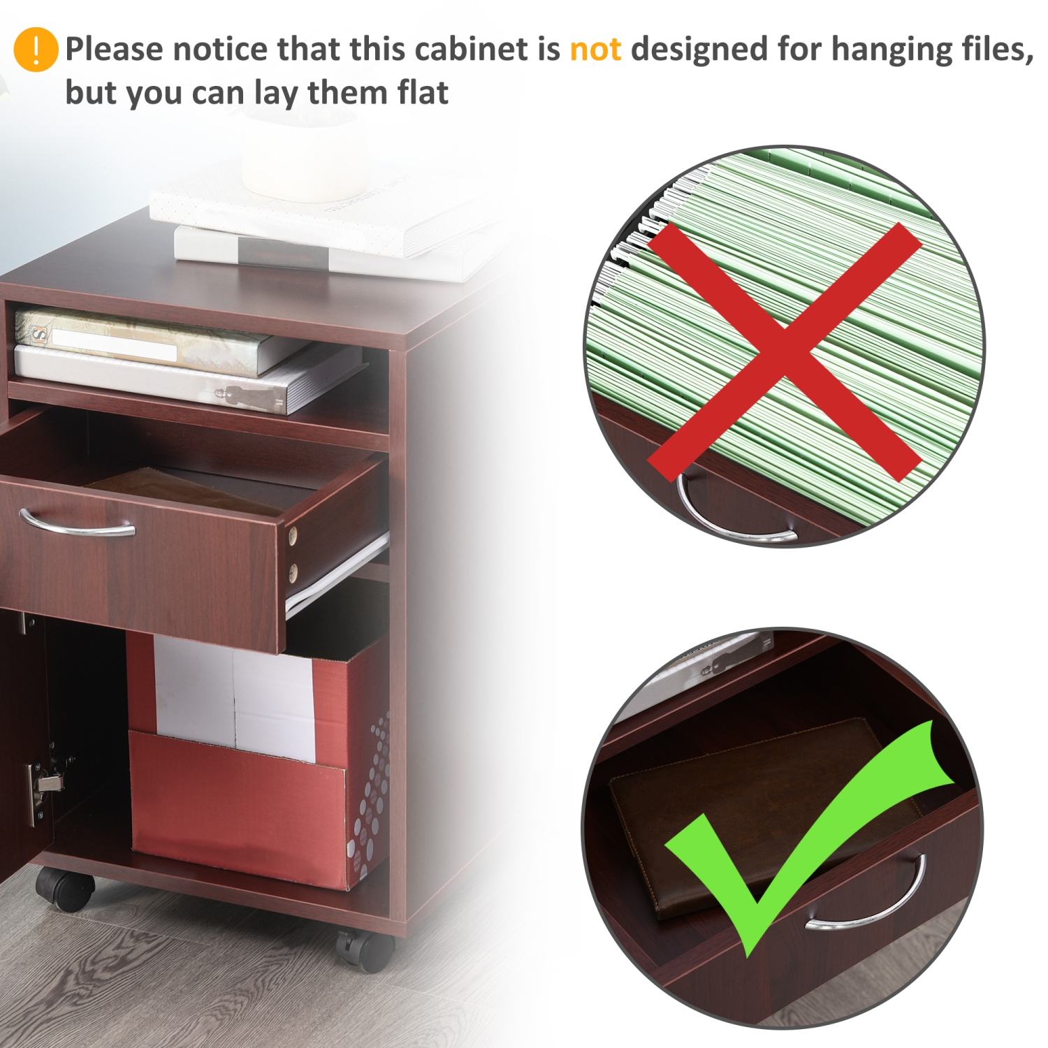 HOMCOM – Classeur vertical de 24&nbsp;po avec tiroir, classeur mobile à roulettes pour le bureau à domicile, espresso