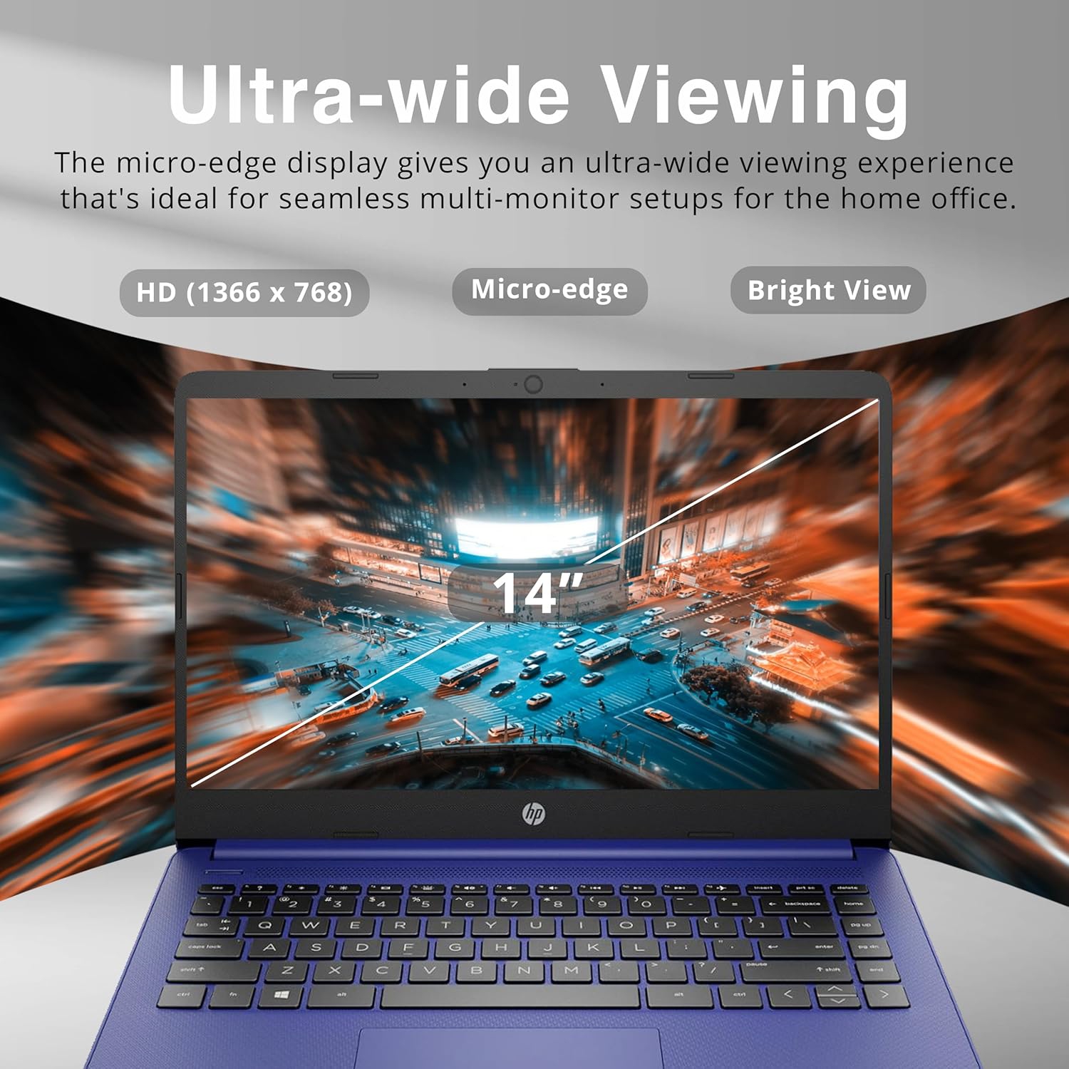 HP Stream 14" HD BrightView Laptop, Intel Celeron N4120, 64GB eMMC, 16GB RAM, Intel HD Graphics, 720p Webcam, 1 Year Office 365, Blue, Win 11, 32GB