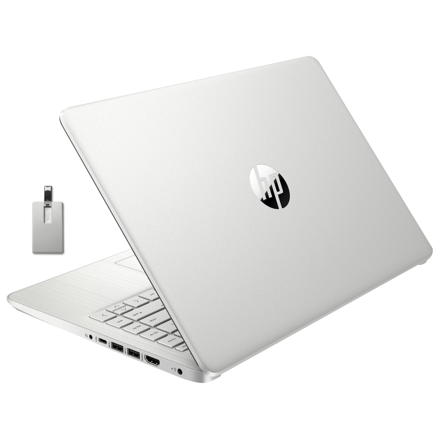 HP Stream 14" HD Laptop, Intel Celeron N4120, 128GB eMMC, 4GB RAM, Intel UHD Graphics, Webcam, 1 Year Office 365, Silver, Win 11 S, 128GB Hotface USB