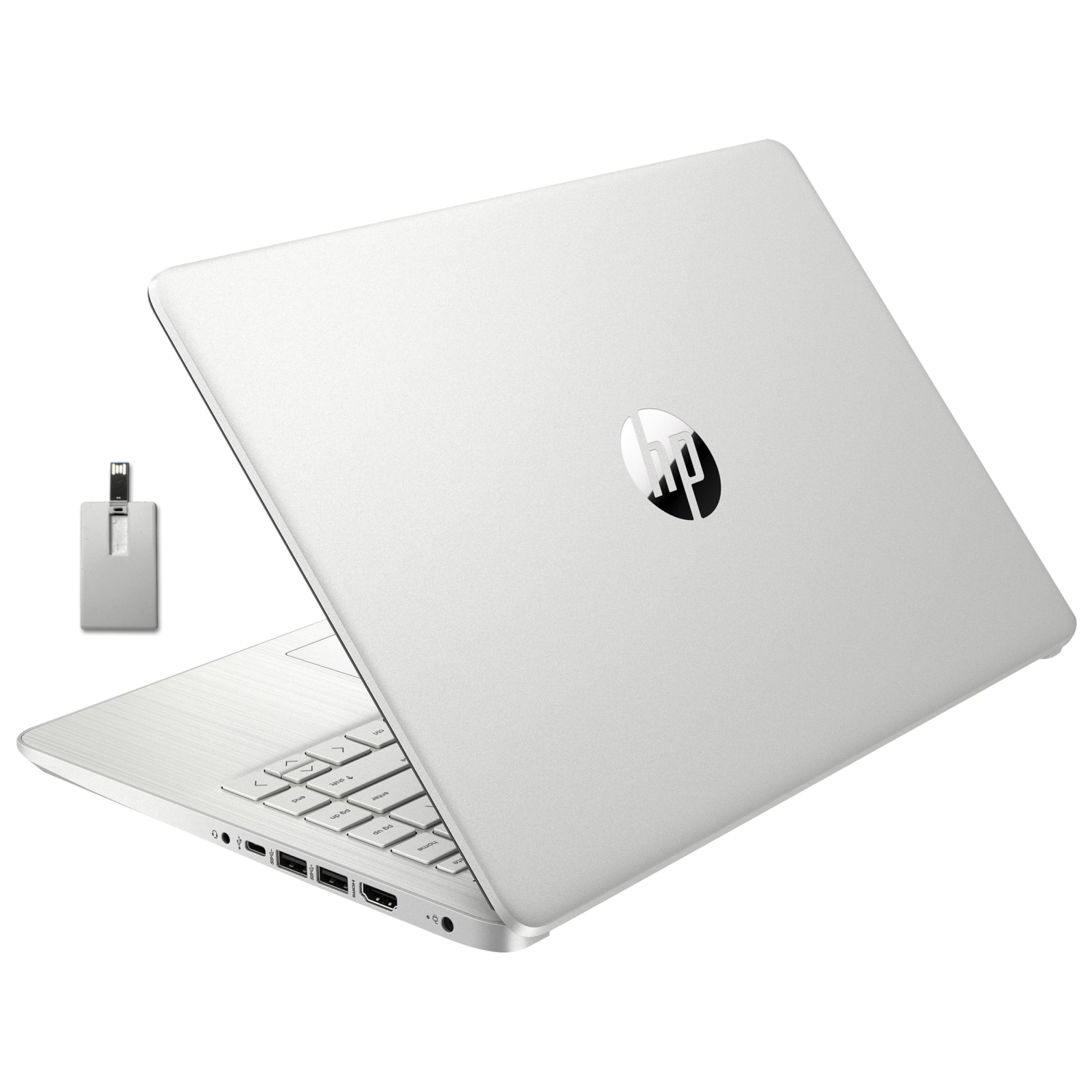 HP Stream 14" HD Laptop, Intel Celeron N4120, 128GB eMMC, 16GB RAM, Intel UHD Graphics, Webcam, 1 Year Office 365, Silver, Win 11 S, 128GB Hotface USB Card