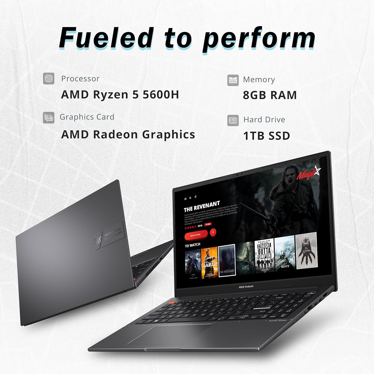 Portable VivoBook S 15 Slim HD intégrale de 15,6 po d'ASUS, Ryzen 5 5600H d'AMD, SSD 1&nbsp;To, mémoire vive 8&nbsp;Go, carte graphique Radeon d'AMD,