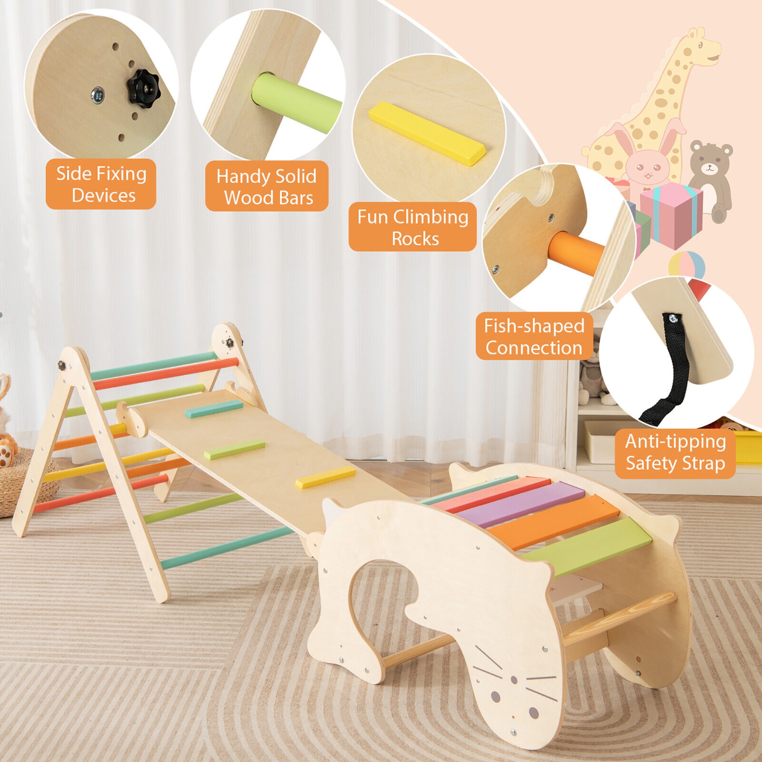 Gymax 7-in-1 Indoor Climbing Toys for Toddlers w/ Reversible Ramp Sea Lion Rocker