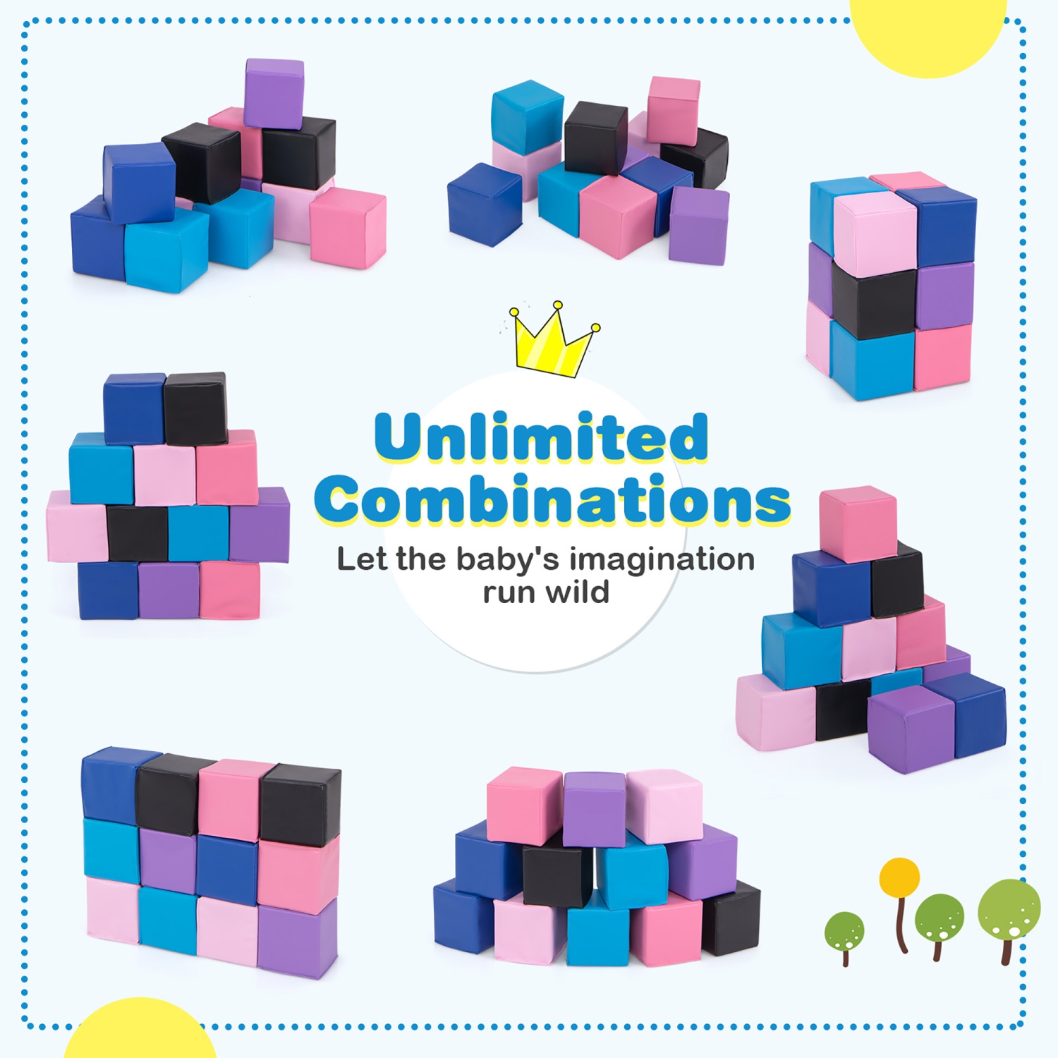 Gymax 12 PCS Foam Building Blocks 5.5'' x 5.5'' Colorful Climbing Foam Soft Cubes