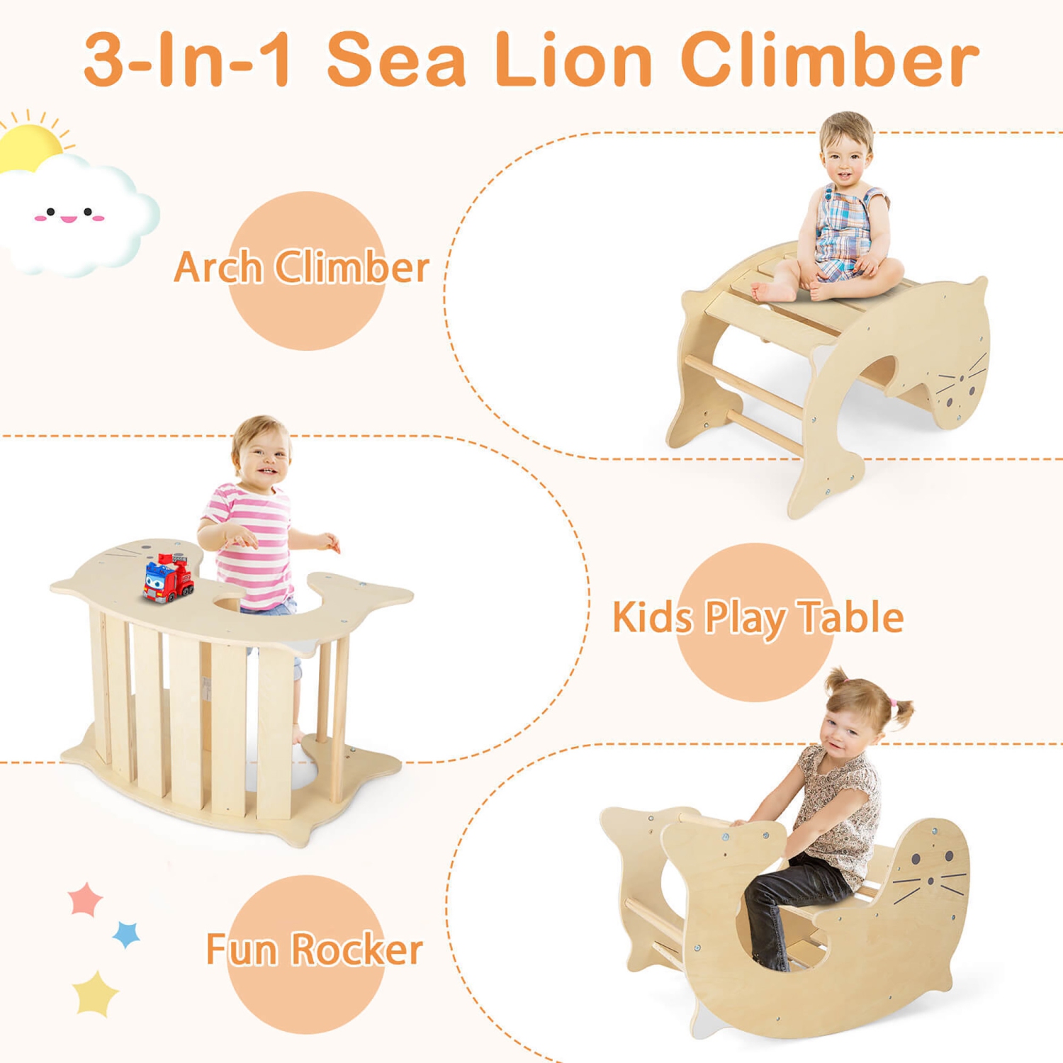 Gymax 7-in-1 Indoor Climbing Toys for Toddlers w/ Reversible Ramp Sea Lion Rocker