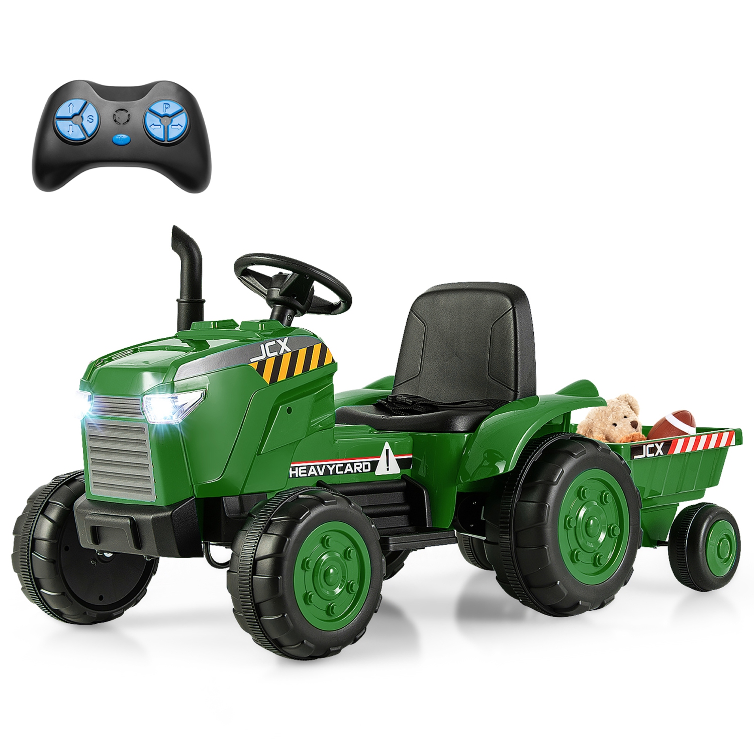 Gymax 2-in-1 Electric Toy Car 12V Kids Ride On Tractor w/ Trailer Remote Control Lights
