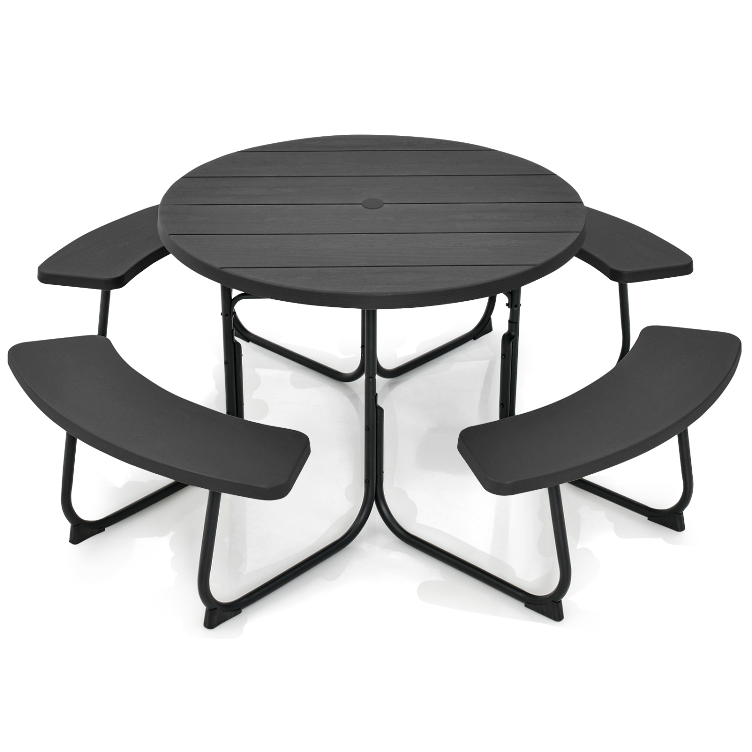 Costway Outdoor 8-person Round Picnic Table Bench Set with 4 Benches & Umbrella Hole
