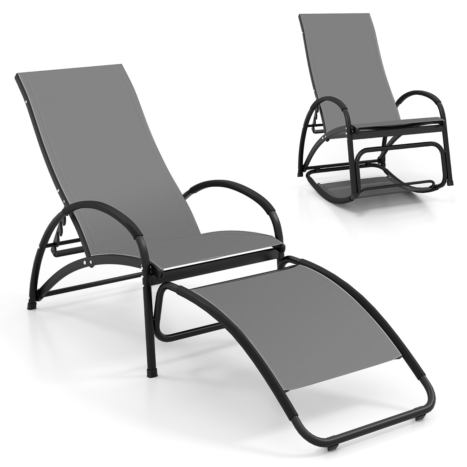 Gymax 2-in-1 Outdoor Rocking Chair with 4-Position Adjustable Backrest Curved Armrests