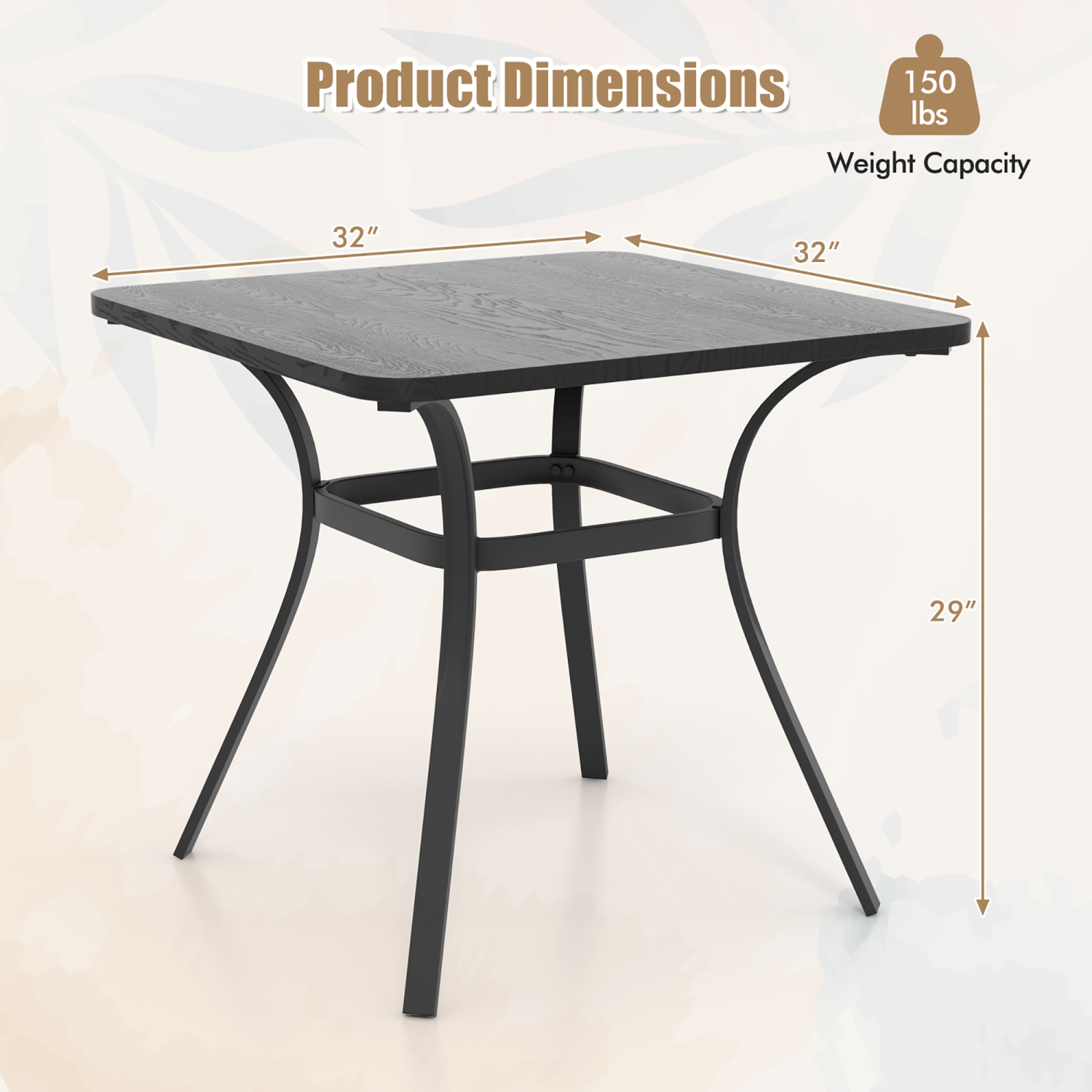 Gymax 32'' Patio Dining Table w/ 4 Curved Legs Heavy-Duty Outdoor Table for 4 Garden