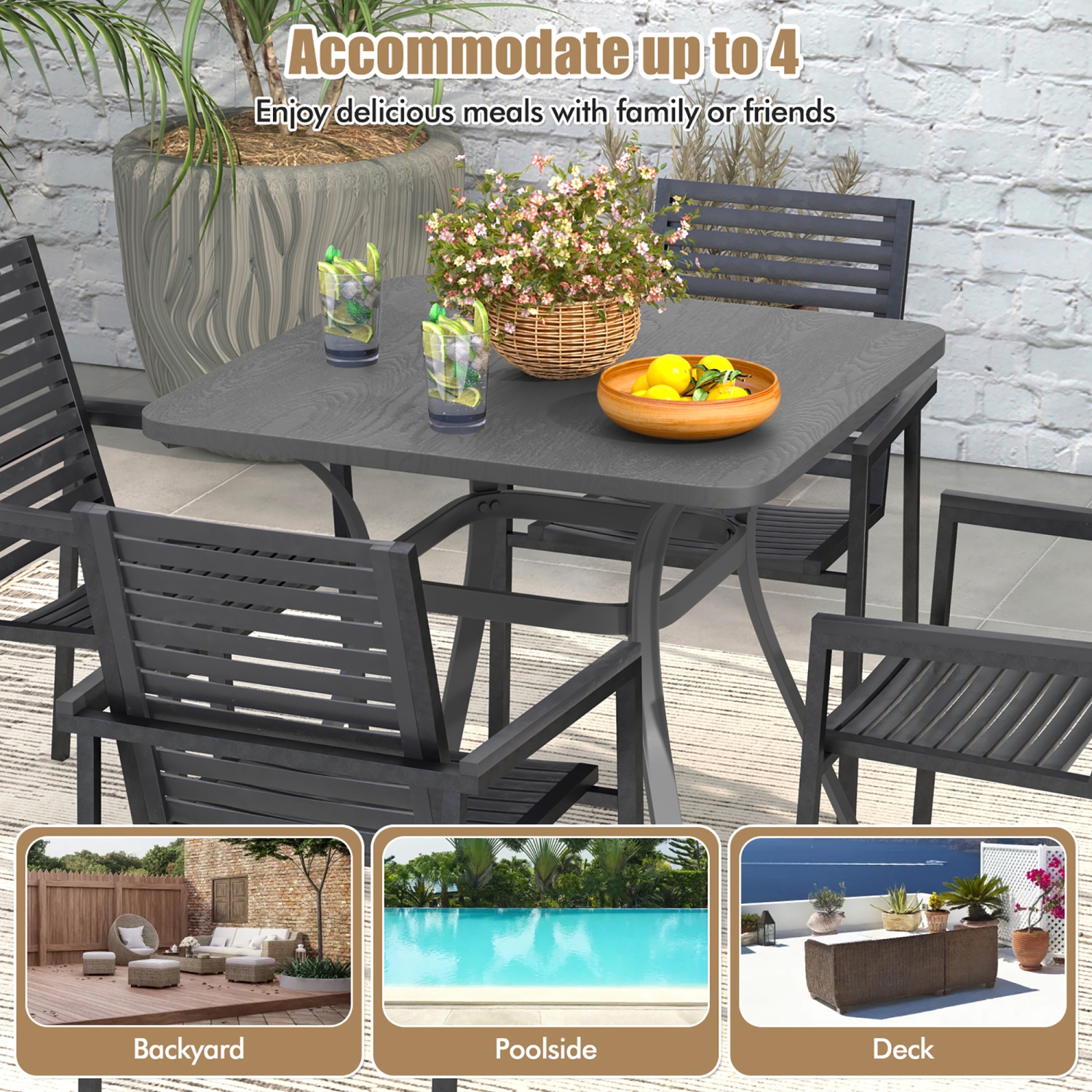 Gymax 32'' Patio Dining Table w/ 4 Curved Legs Heavy-Duty Outdoor Table for 4 Garden