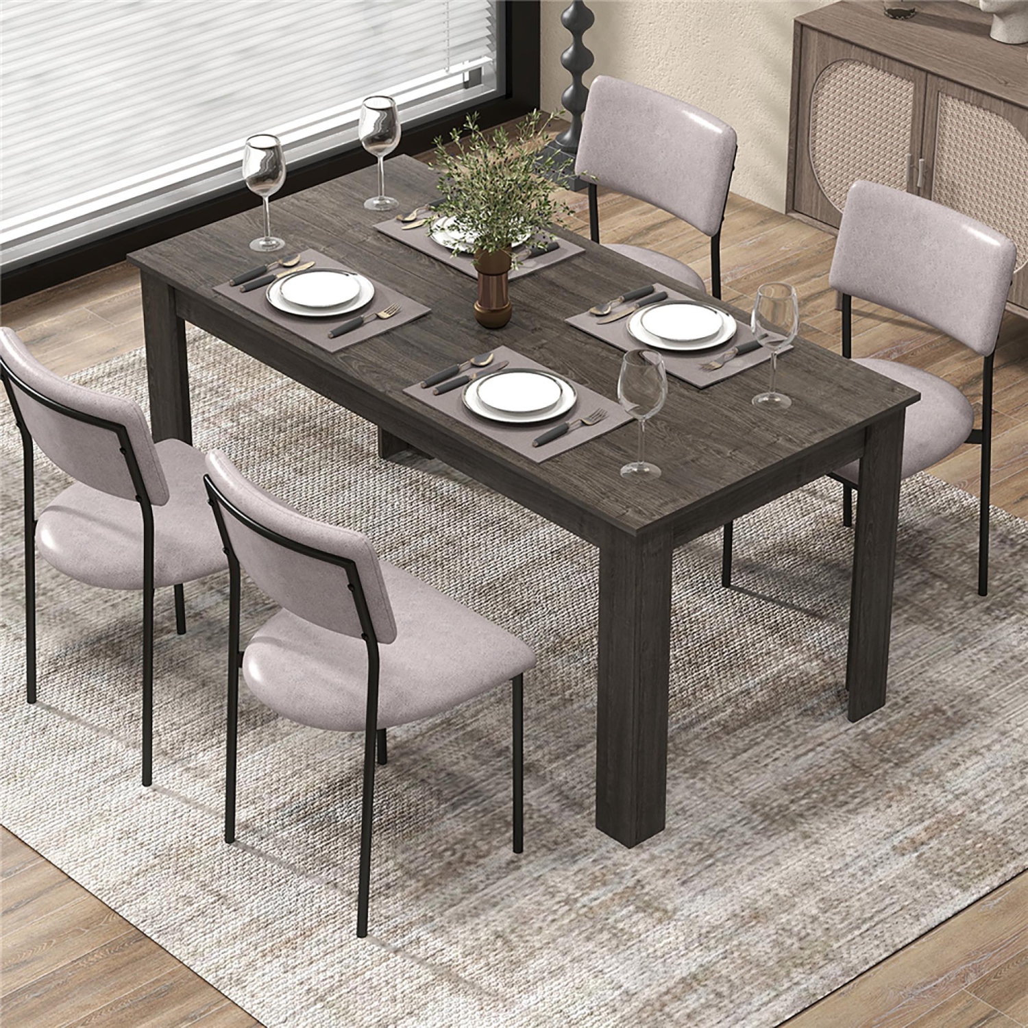 Gymax Dining Table for 4-6 People 63-inch Kitchen Table w/ L-shaped Legs