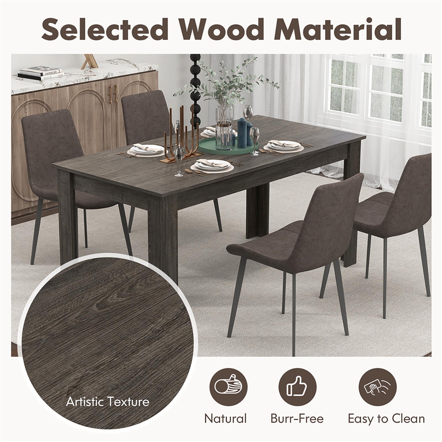 Gymax Dining Table for 4-6 People 63-inch Kitchen Table w/ L-shaped Legs