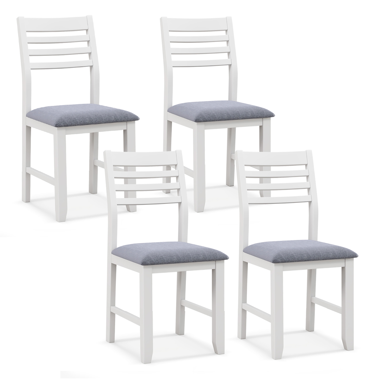 Gymax Wooden Dining Chair Set of 4 Kitchen Side Chairs w/ Rubber Wood Frame Ladder Back White