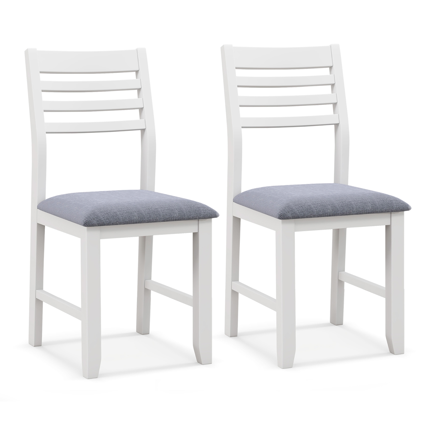 Gymax Wooden Dining Chair Set of 4 Kitchen Side Chairs w/ Rubber Wood Frame Ladder Back White