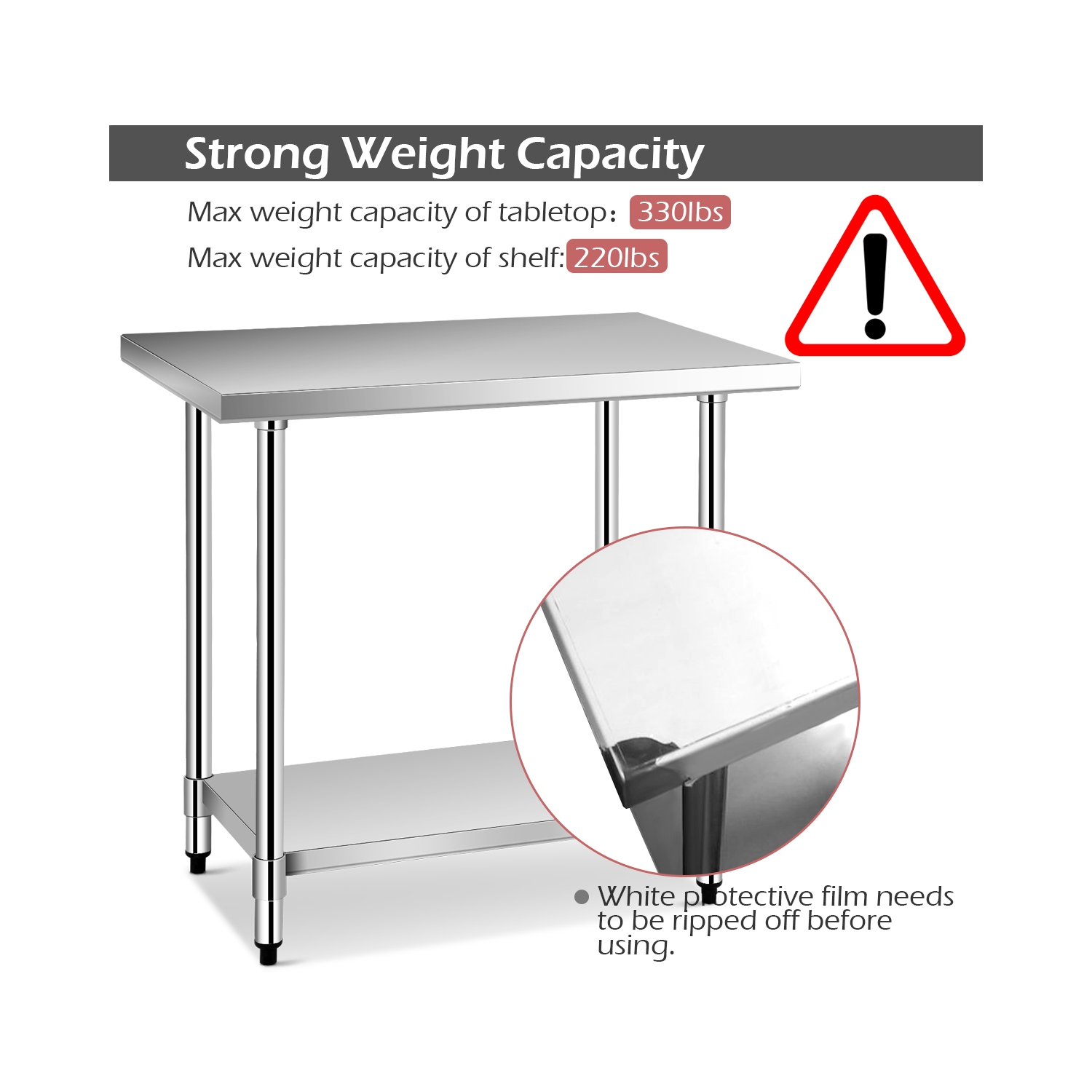 Costway Stainless Steel Table with Overshelves 36" X 24" Work Table with 36" X 12" Shelf