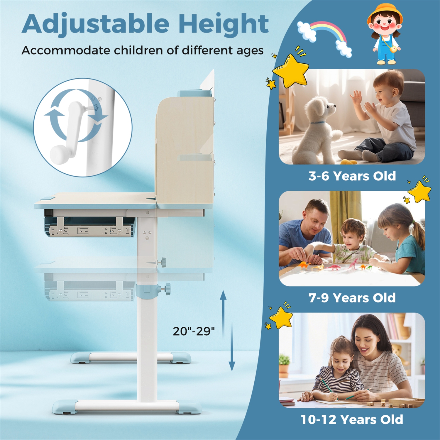 Gymax Kids Multifunctional Study Table Study Desk w/ Tiltable Desktop Book Stand
