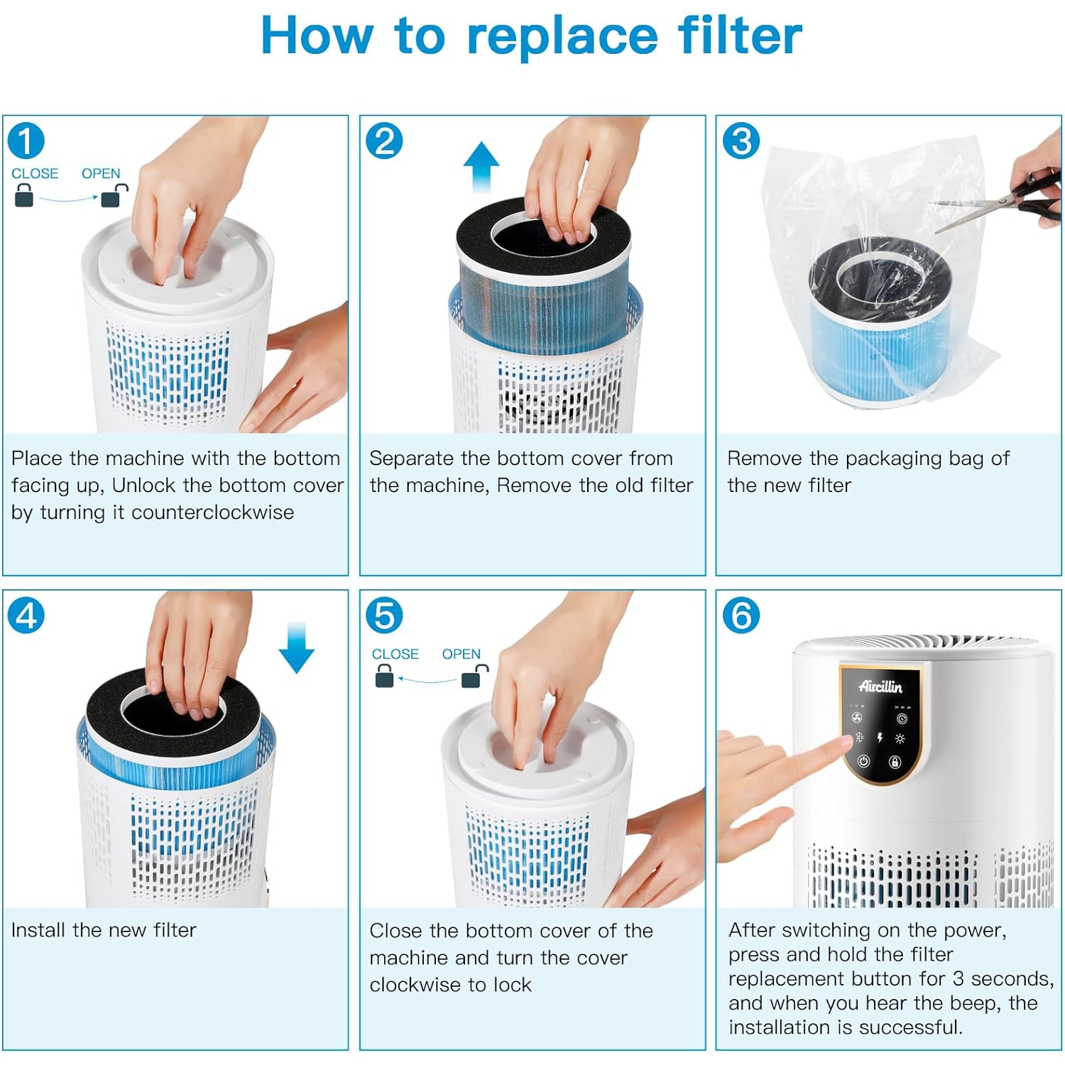 Aircillin Air Purifier AP0801 Replacement Filters 2-Pack, H13 True HEPA Filter, Activated Carbon Filter(AP0801)