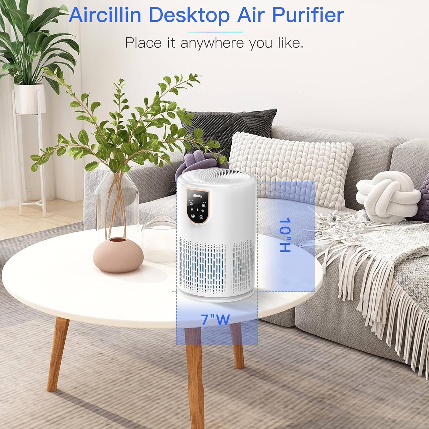 2 Pack Air Purifiers for Home Bedroom,Aircillin H13 True HEPA Filter Air Cleaner Remove 99.97% 0.3 Micron Particles/Smoke/Pet Dander/Pollen/Odor/for