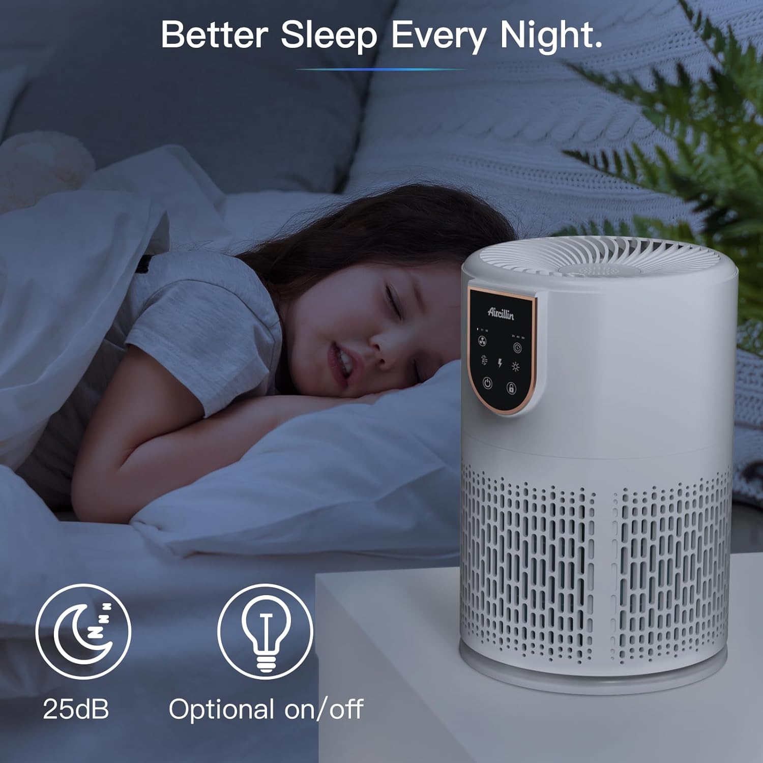 2 Pack Air Purifiers for Home Bedroom,Aircillin H13 True HEPA Filter Air Cleaner Remove 99.97% 0.3 Micron Particles/Smoke/Pet Dander/Pollen/Odor/for