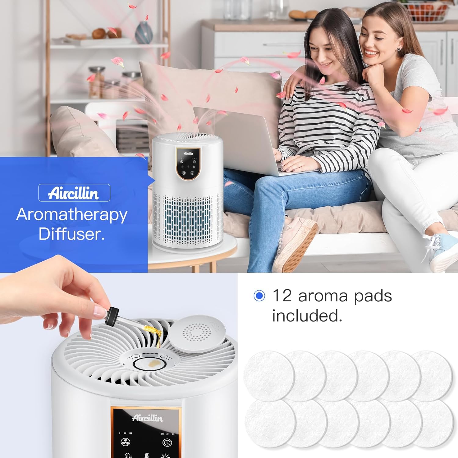 2 Pack Air Purifiers for Home Bedroom,Aircillin H13 True HEPA Filter Air Cleaner Remove 99.97% 0.3 Micron Particles/Smoke/Pet Dander/Pollen/Odor/for