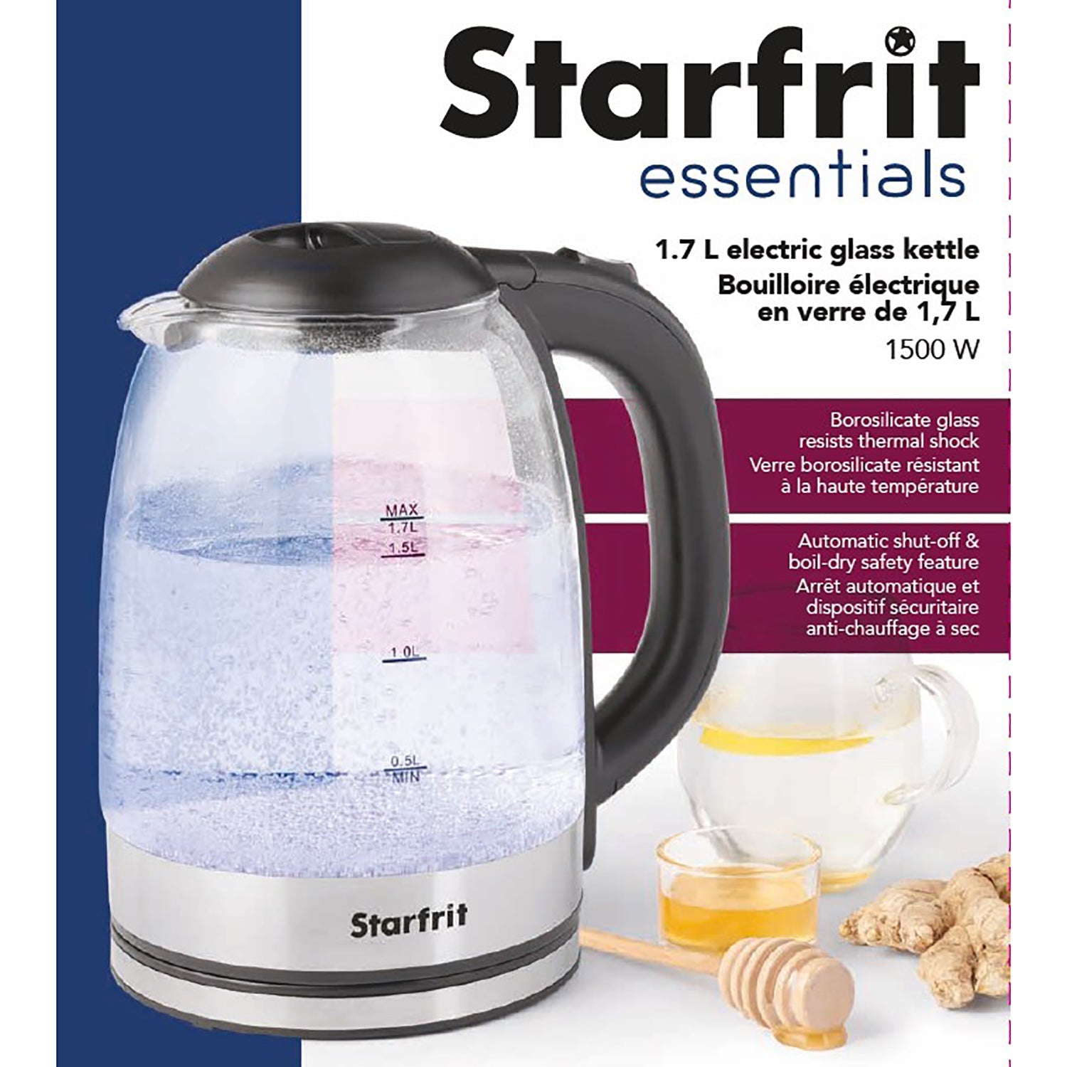 Starfrit - Electric Glass Kettle, 1.7 Liter Capacity, 1500 Watts