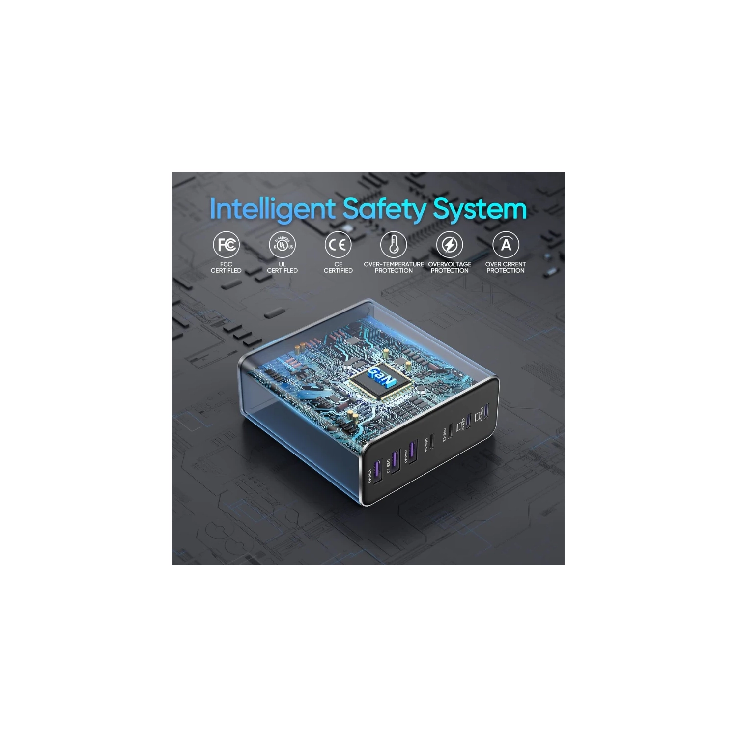 Chargeur USB-C GAN en alliage d'aluminium de 220&nbsp;W | Station de chargement rapide à 7 ports pour MacBook, iPad, iPhone