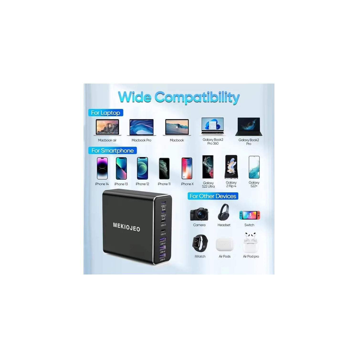 Chargeur USB-C GAN en alliage d'aluminium de 220&nbsp;W | Station de chargement rapide à 7 ports pour MacBook, iPad, iPhone