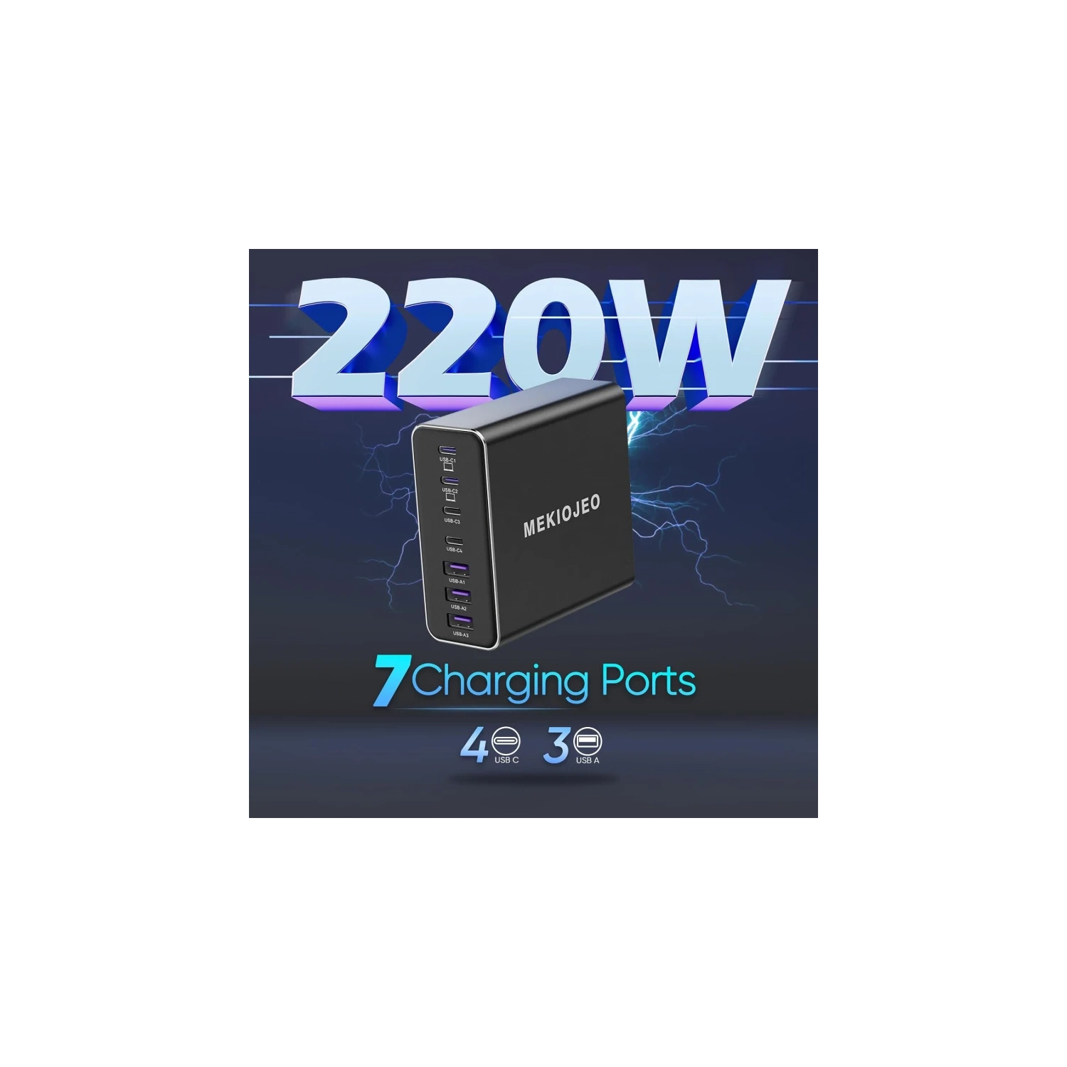 Chargeur USB-C GAN en alliage d'aluminium de 220&nbsp;W | Station de chargement rapide à 7 ports pour MacBook, iPad, iPhone