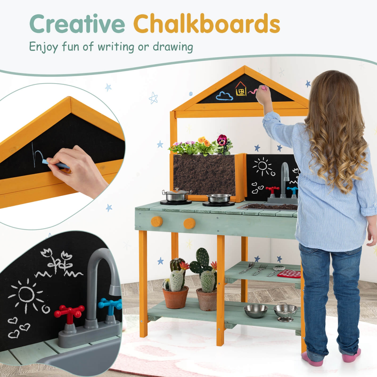 Ensemble de cuisine d'extérieur pour enfants de Costway avec évier amovible Root Viewer