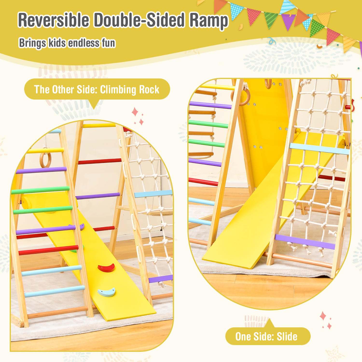 Ensemble de jeu Jungle Gym 8-en-1 de Costway, ensemble de jeu d'escalade en bois avec barres de singe