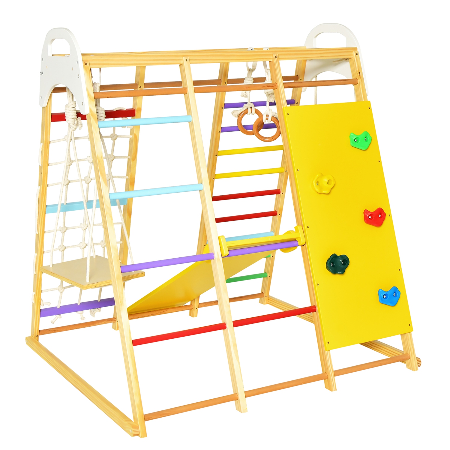 Ensemble de jeu Jungle Gym 8-en-1 de Costway, ensemble de jeu d'escalade en bois avec barres de singe
