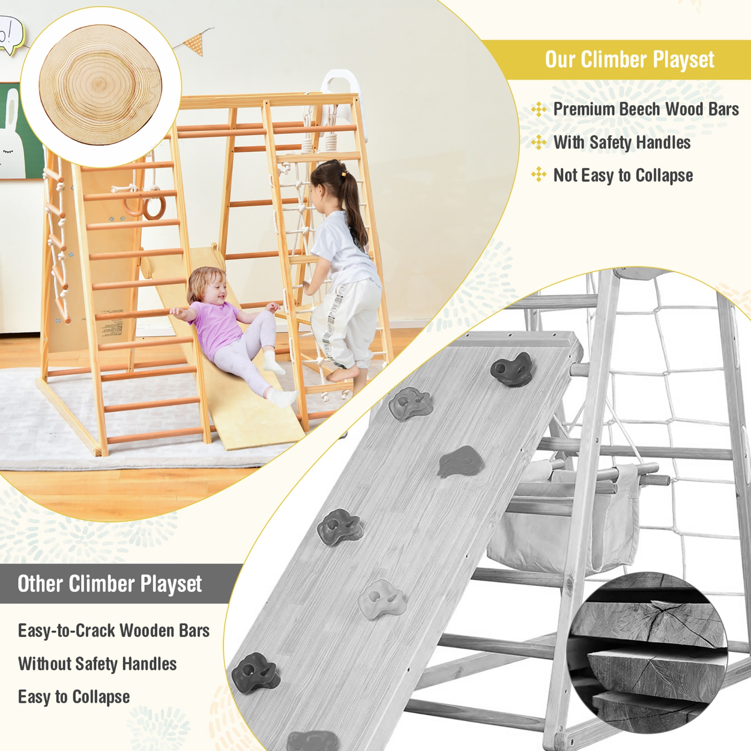 Costway 8-in-1 Jungle Gym Playset, Wooden Climber Play Set with Monkey Bars