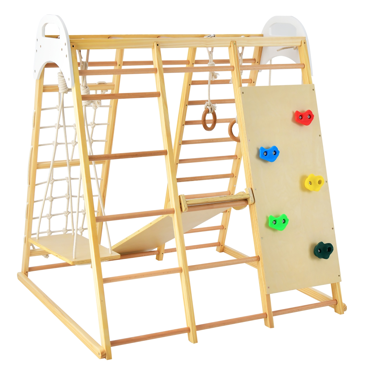 Costway 8-in-1 Jungle Gym Playset, Wooden Climber Play Set with Monkey Bars