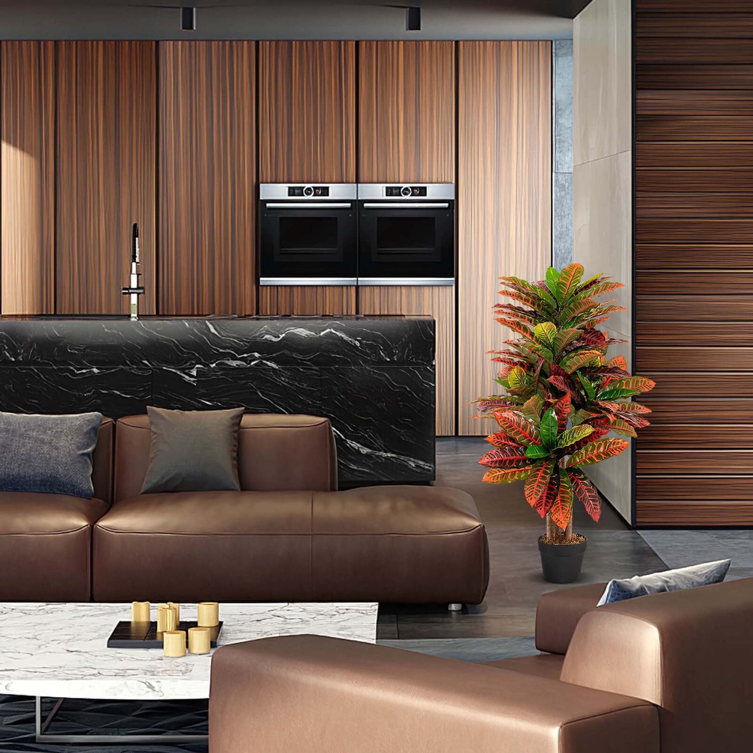 Costway – Plante à crons artificiels, 40 po de hauteur, fausse feuille d’engrais, arbre à figue et palmier à fake Croton