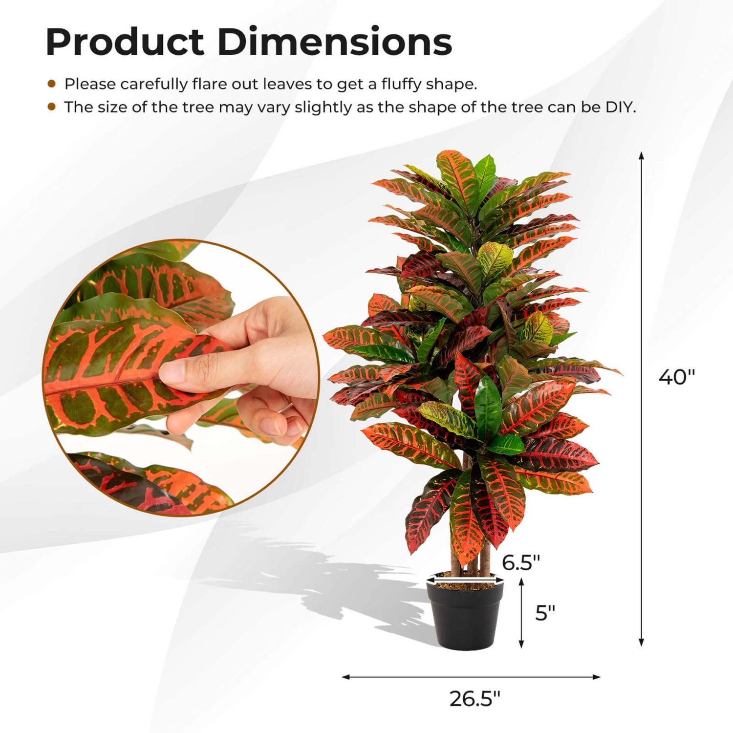 Costway – Plante à crons artificiels, 40 po de hauteur, fausse feuille d’engrais, arbre à figue et palmier à fake Croton